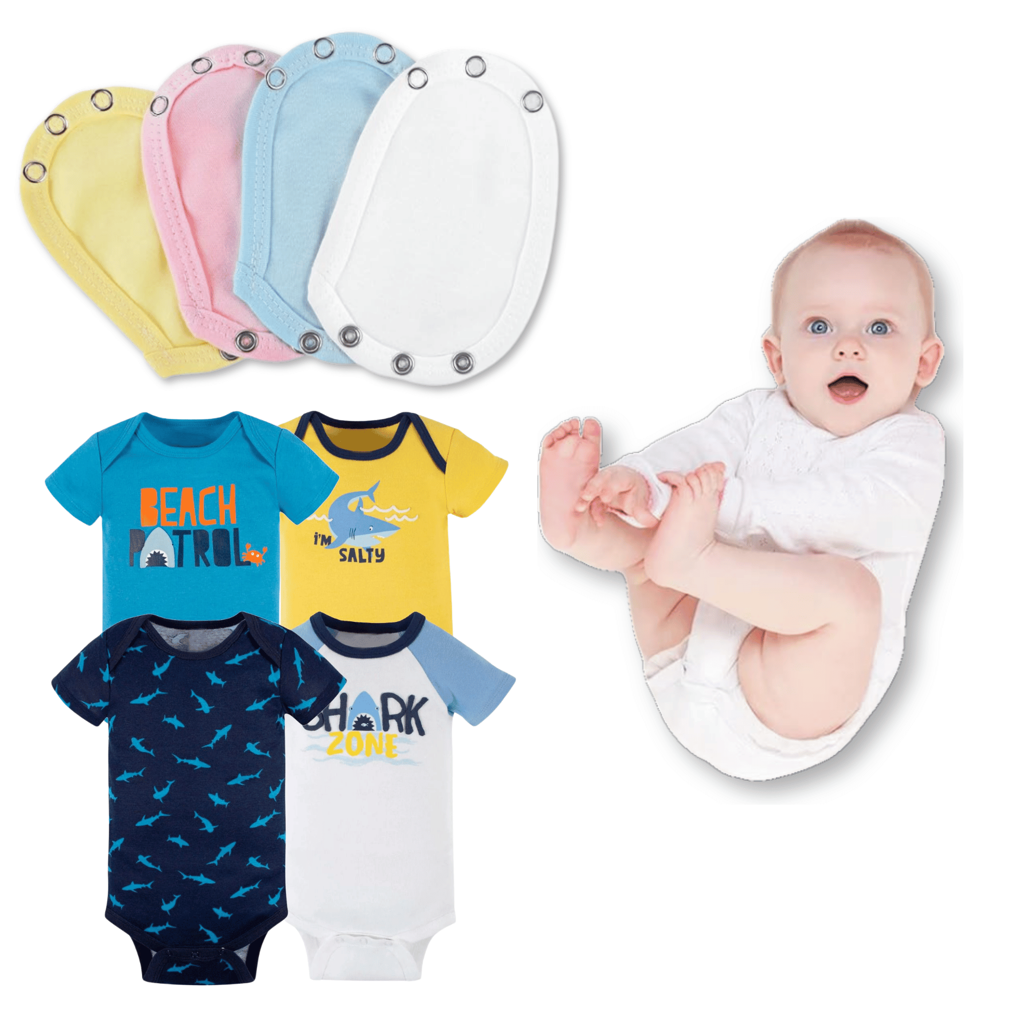 PACK 4 EXTENSOR BODY BEBÉ ALGODÓN NIÑO TEDMIMAK AZUL + PACK 4 BODYS MANGA CORTA TIBURÓN - 1