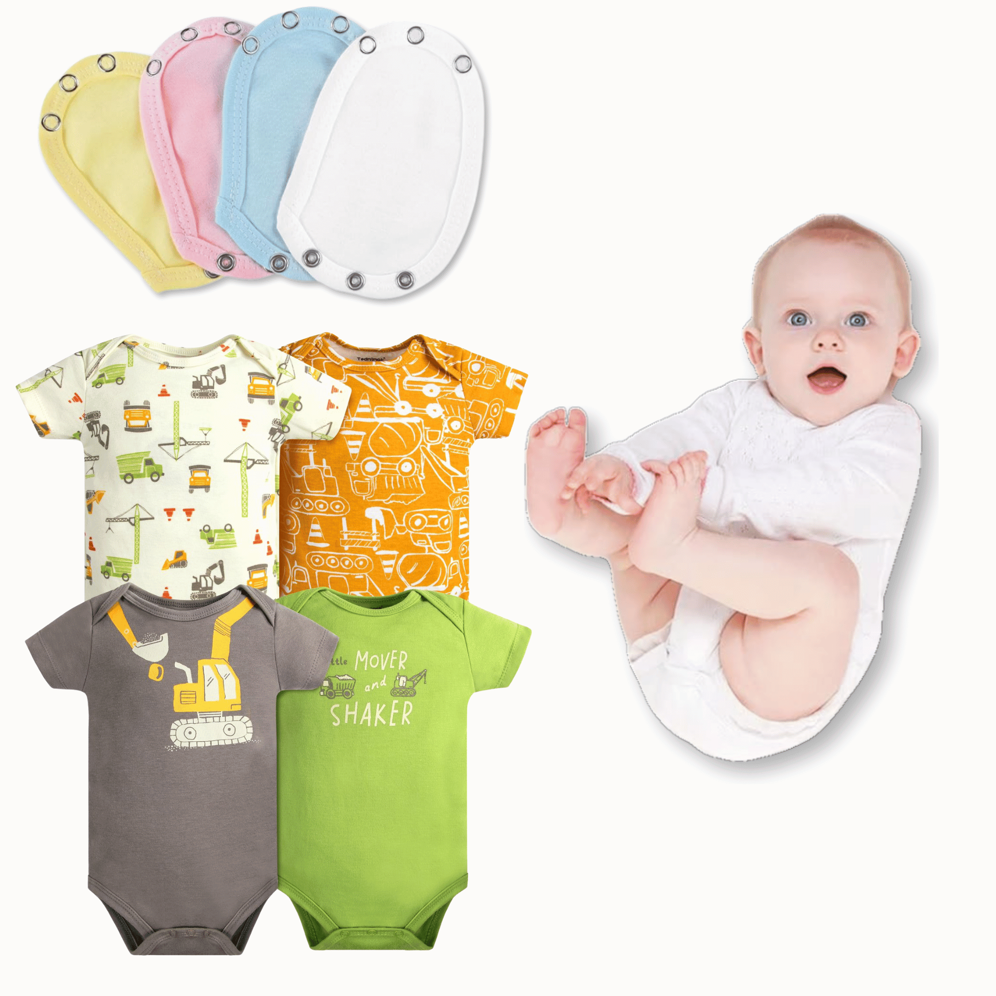 PACK 4 EXTENSOR BODY BEBÉ ALGODÓN NIÑO TEDMIMAK + PACK 4 BODYS MANGA CORTA ESTAMPADO TRANSPORTE - 1