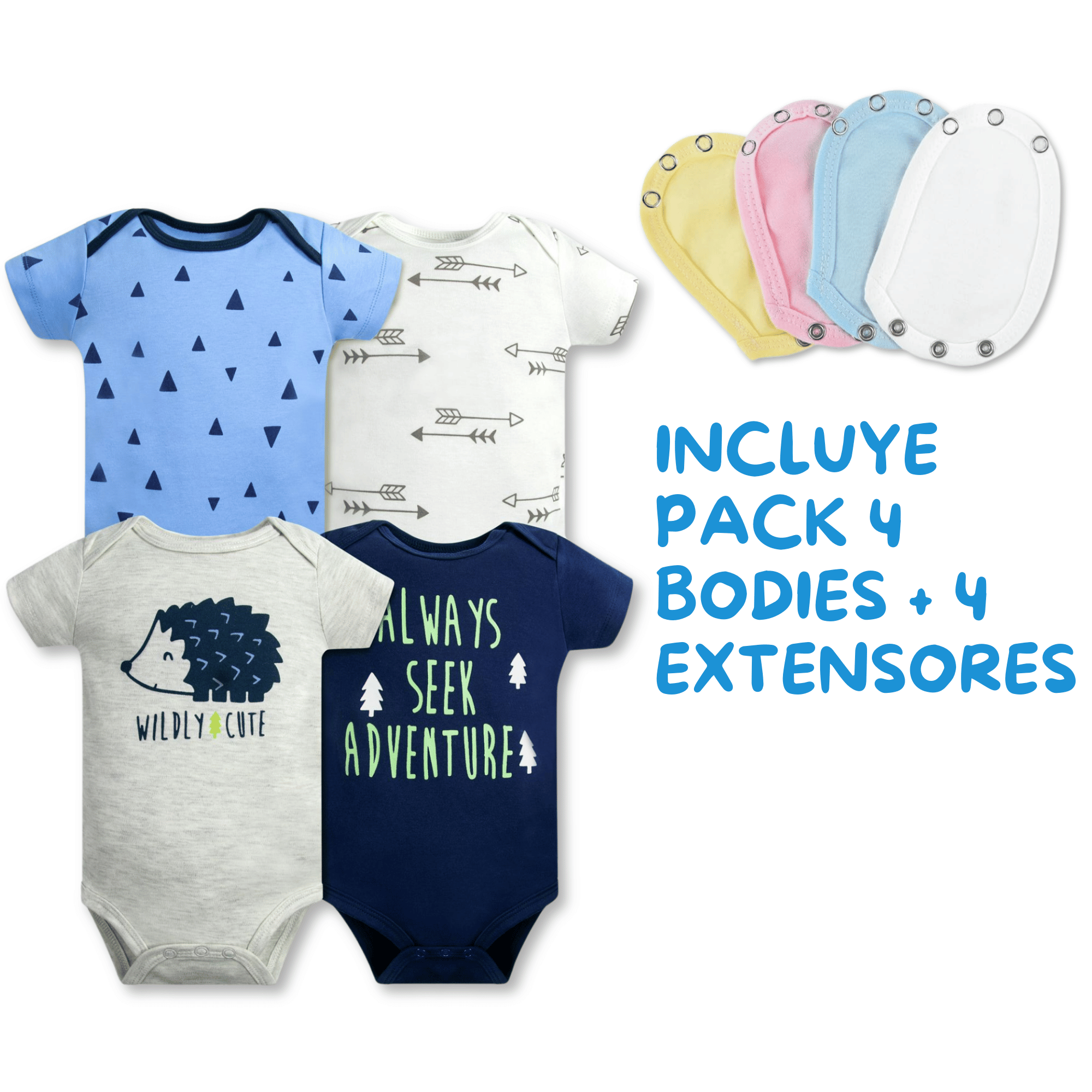 PACK 4 EXTENSOR BODY BEBÉ ALGODÓN NIÑO TEDMIMAK AZUL + PACK 4 BODYS PUERCOESPÍN - 2