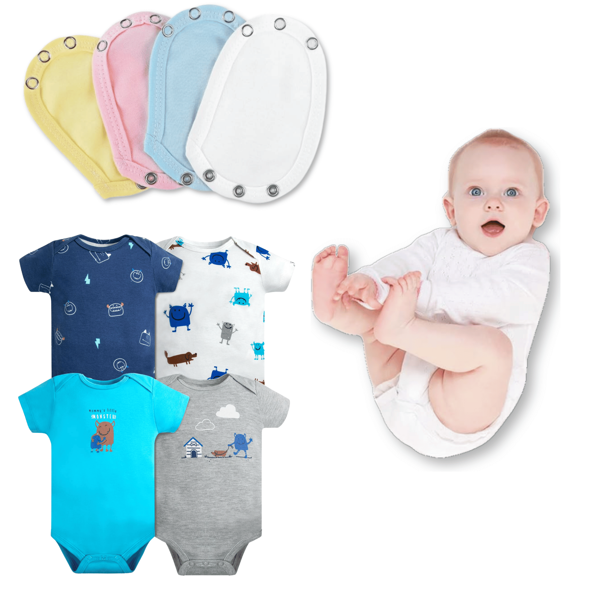 PACK 4 EXTENSOR BODY BEBÉ ALGODÓN NIÑO TEDMIMAK + PACK 4 BODYS MANGA CORTA MONSTER - 1