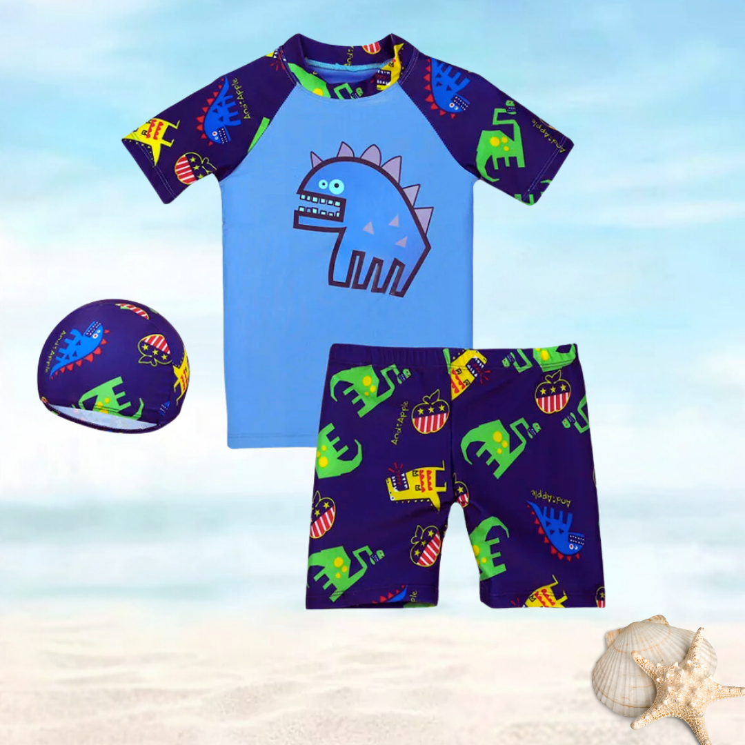 TRAJE BAÑO JUMP KIDS AZUL MARINO 3 PIEZAS MANGA CORTA DINOSAURIOS - 2