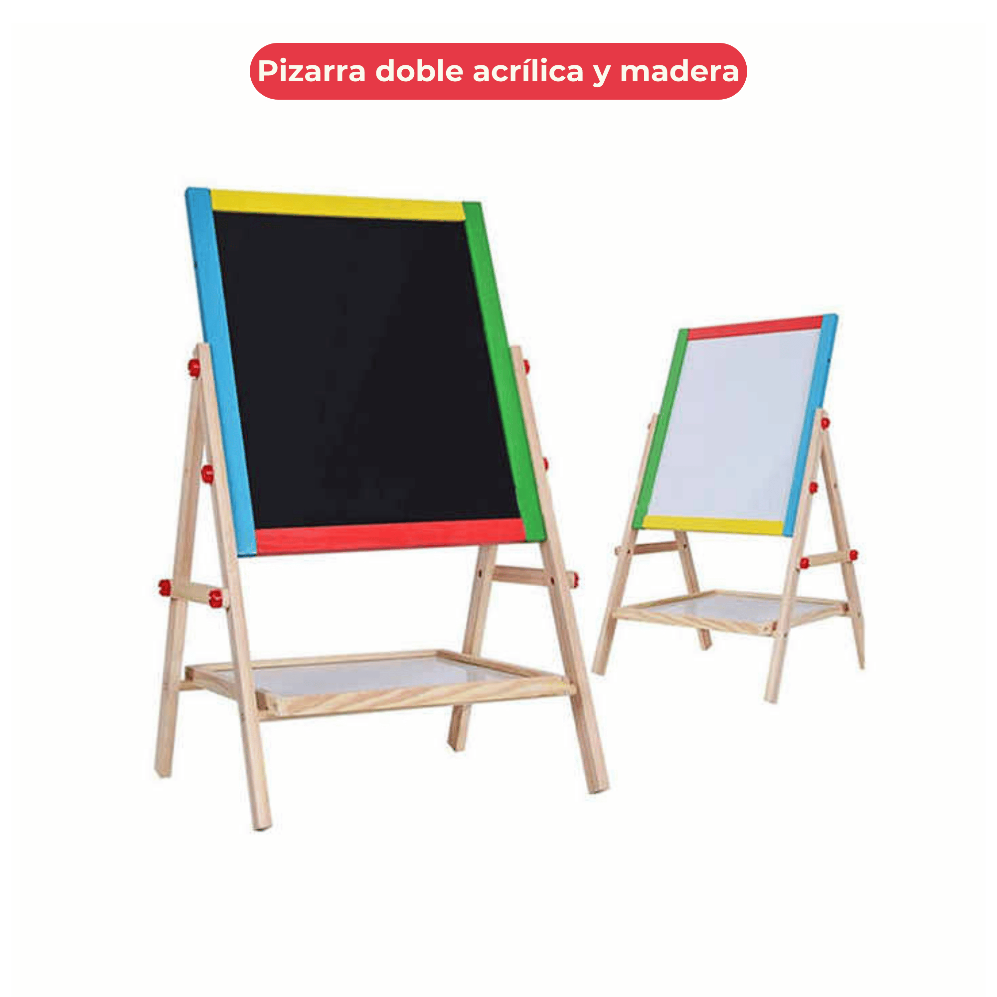 PIZARRA DOBLE CARA TIZA Y PLUMON ACRILICA MADERA MAGNETICA NIÑOS - 2
