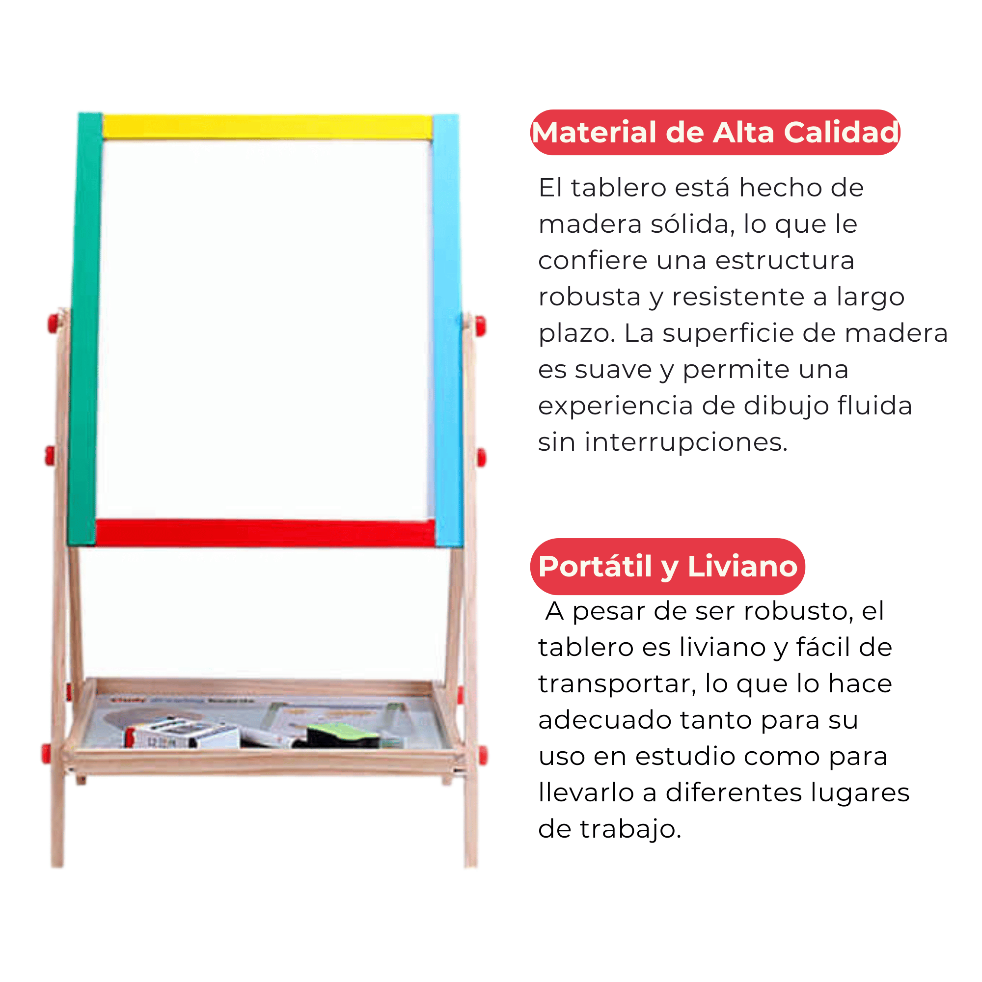 PIZARRA DOBLE CARA TIZA Y PLUMON ACRILICA MADERA MAGNETICA NIÑOS - 4