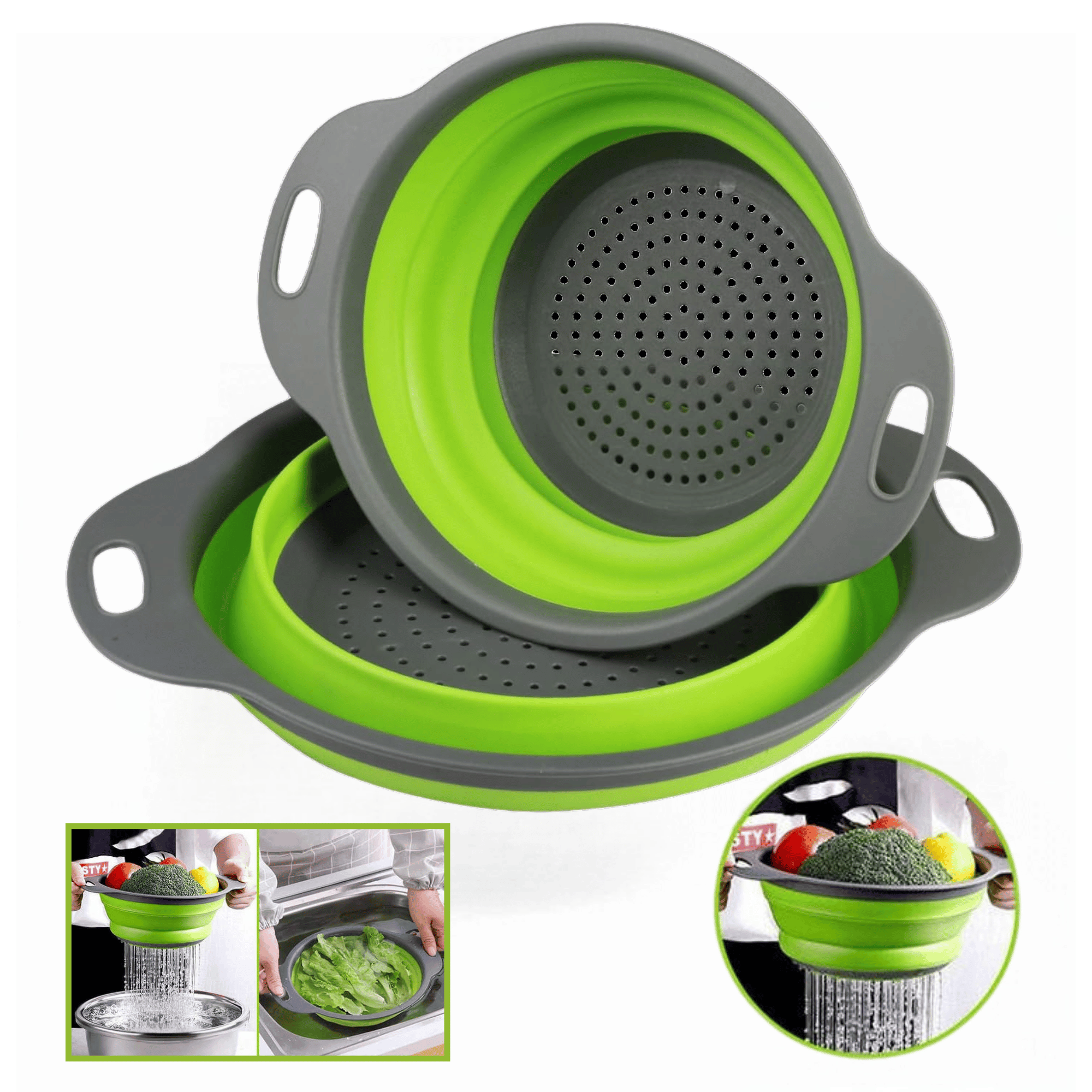 COLADOR PLEGABLE SILICONA ESCURRIDOR REDONDO COCINA FRUTAS VERDURAS - 1