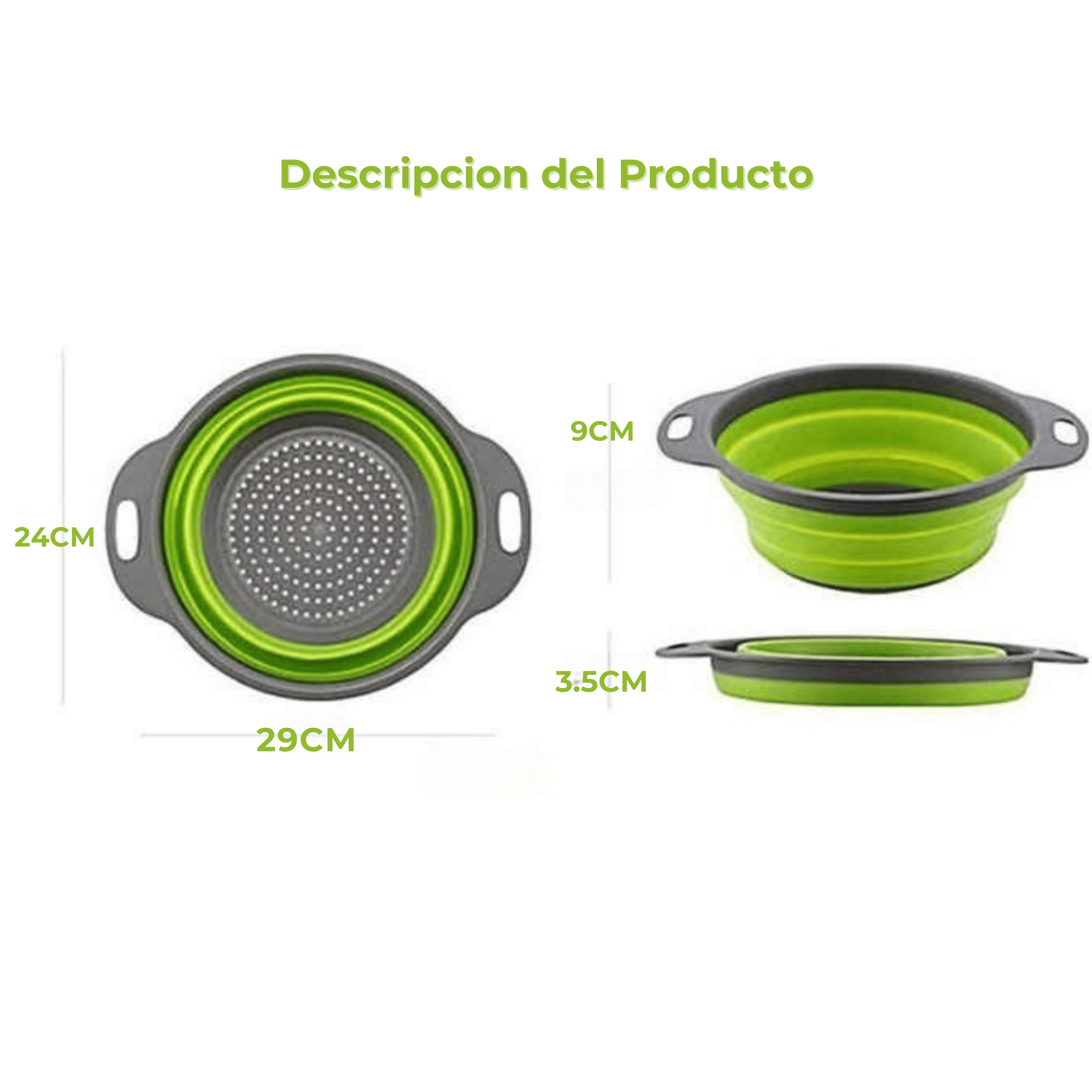 COLADOR PLEGABLE SILICONA ESCURRIDOR REDONDO COCINA FRUTAS VERDURAS - 2