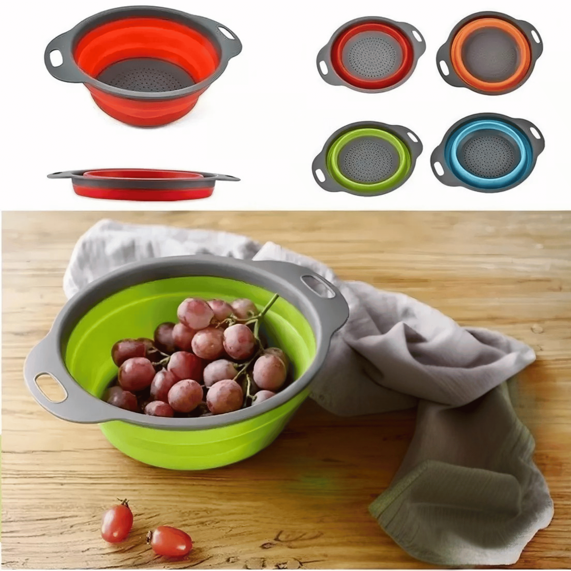 COLADOR PLEGABLE SILICONA ESCURRIDOR REDONDO COCINA FRUTAS VERDURAS - 8