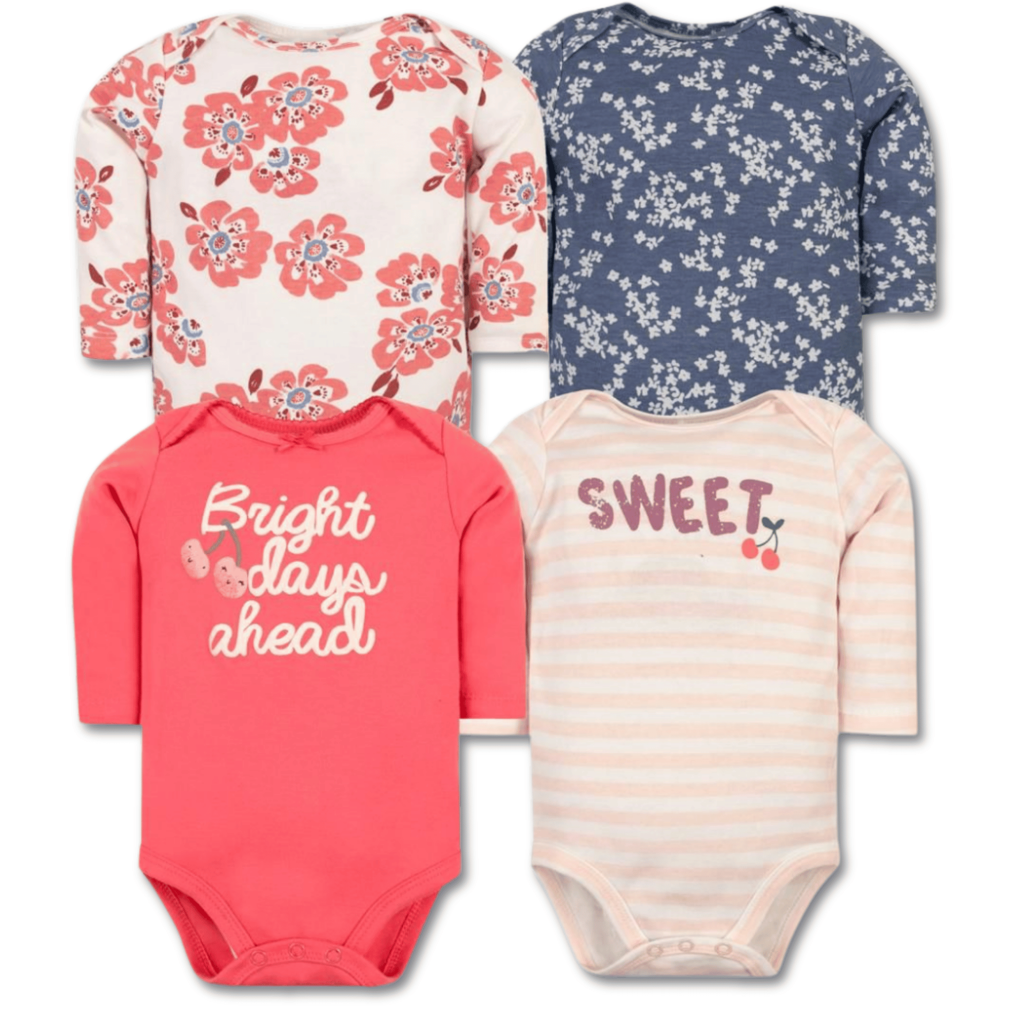 PACK 4 BODYS NIÑA MANGA LARGA ALGODÓN FLORAL BABY - 1
