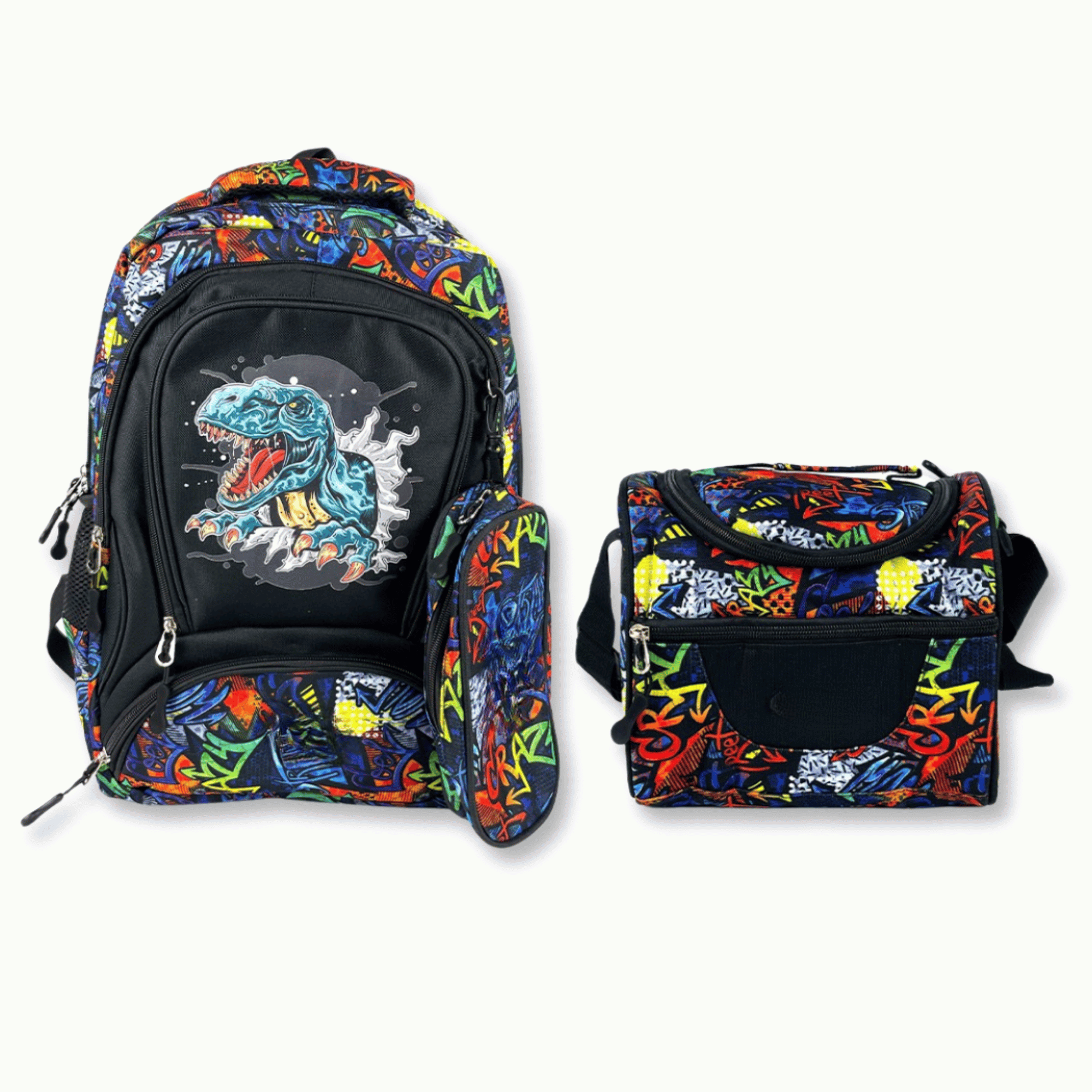 MOCHILA CON LONCHERA Y ESTUCHE 45CM ESCOLAR NIÑO BLUE DINOSAUR - 1