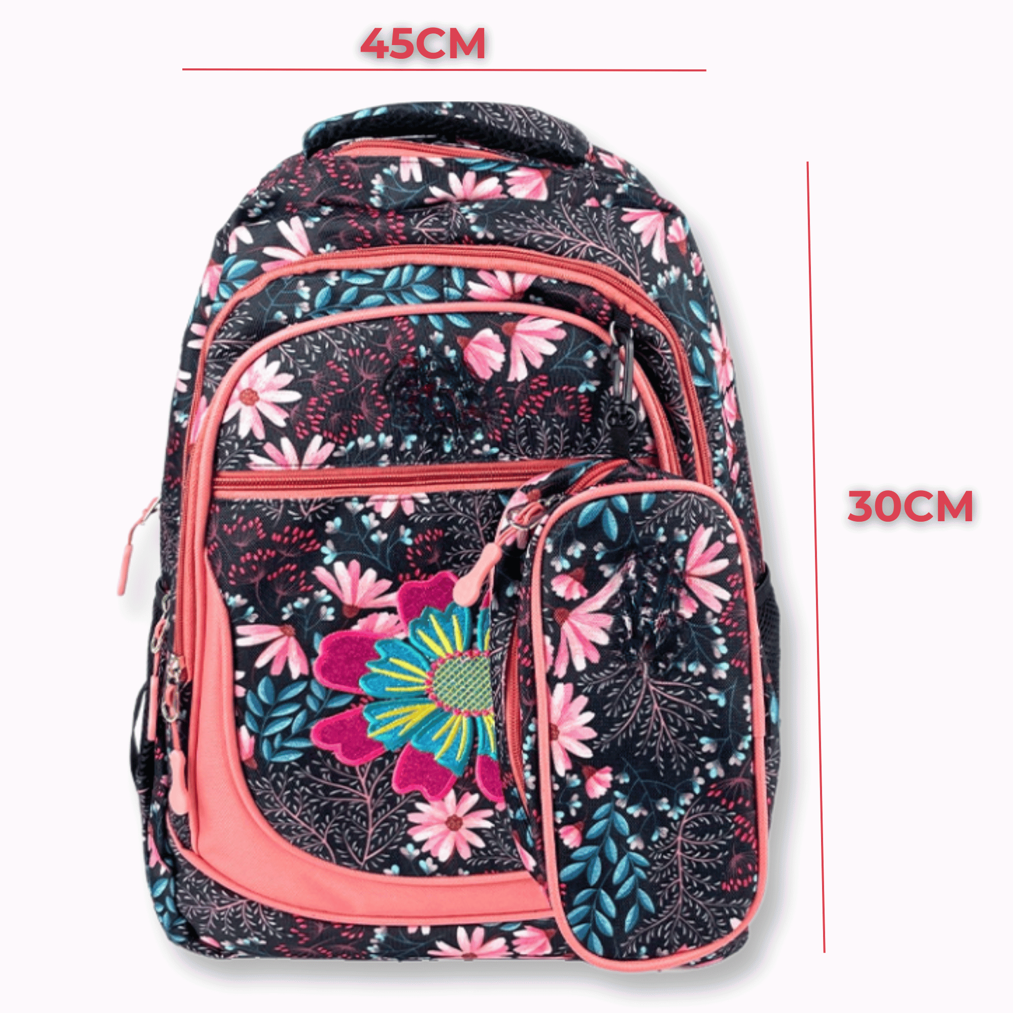 MOCHILA CON LONCHERA Y ESTUCHE 45CM ESTAMPADO VARIADOS NIÑA FLOWERS - 2