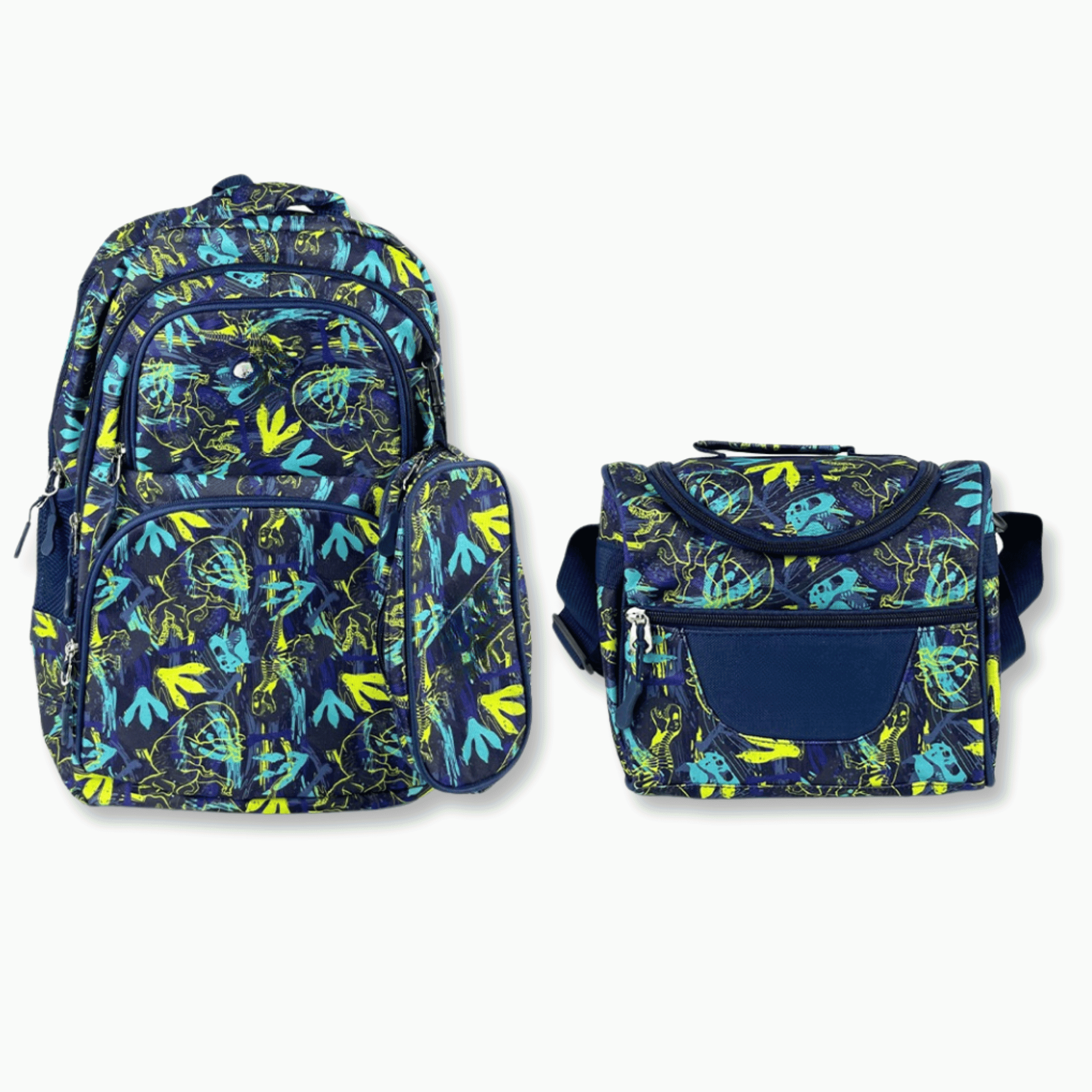 MOCHILA CON LONCHERA Y ESTUCHE 45CM ESTAMPADO FULL COLOR NIÑO DINOSAUR TRACKS - 1
