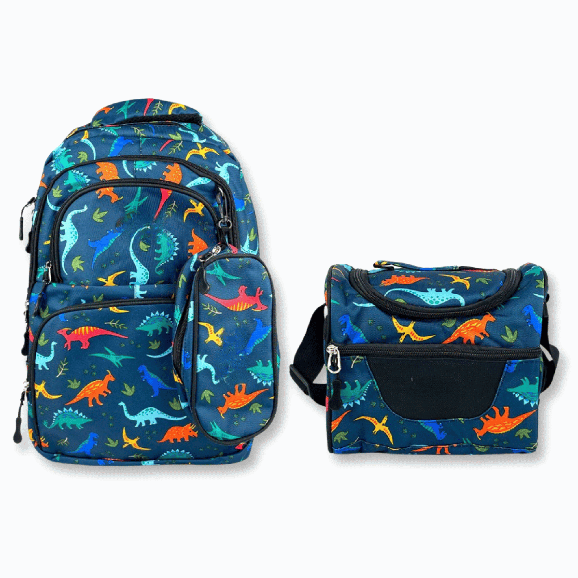 MOCHILA CON LONCHERA Y ESTUCHE 45CM ESTAMPADO FULL COLOR NIÑO DINOSAURS - 1