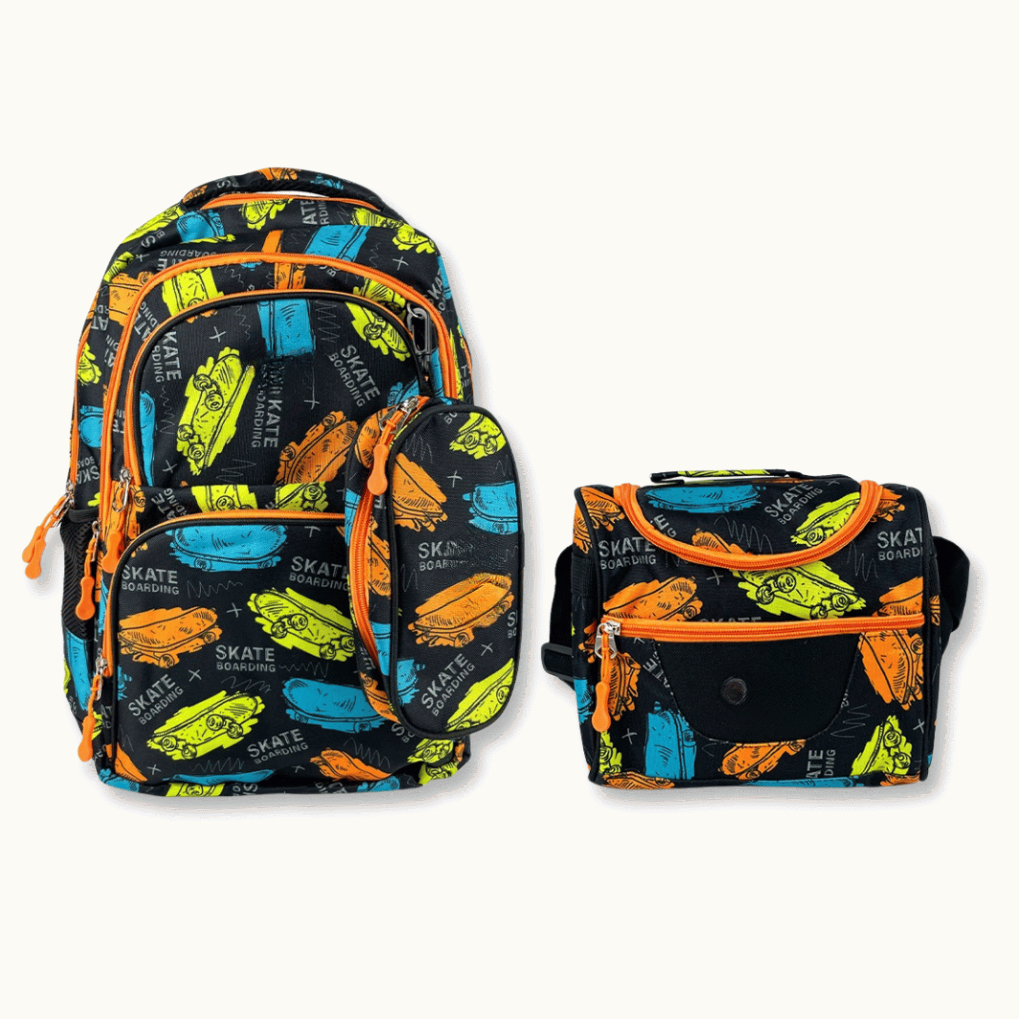 MOCHILA CON LONCHERA Y ESTUCHE 45CM ESTAMPADO FULL COLOR NIÑO FULL COLOR SKATEBOARDS - 1