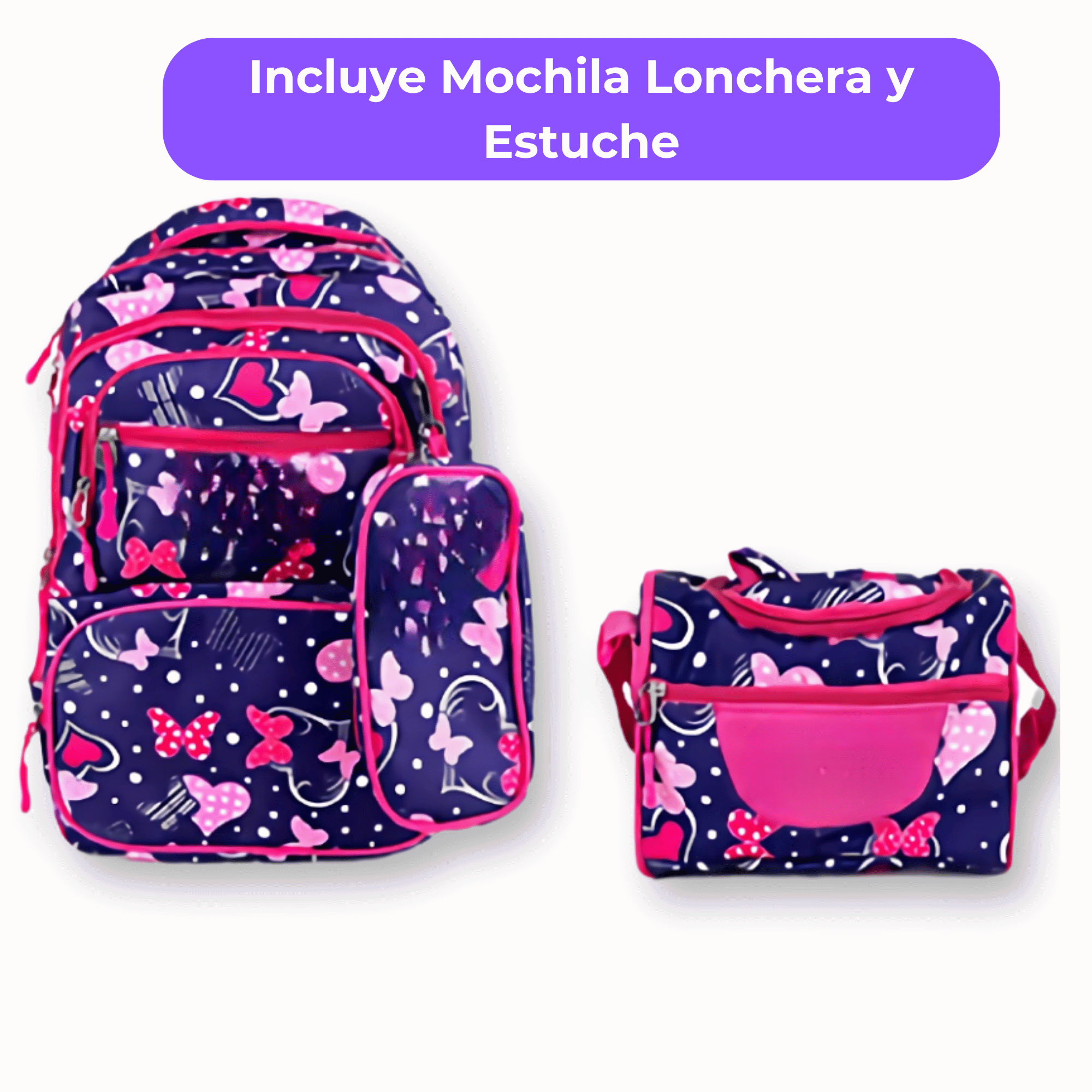 MOCHILA CON LONCHERA Y ESTUCHE 45CM DISEÑOS VARIADOS NIÑA BUTTERFLIES - 3