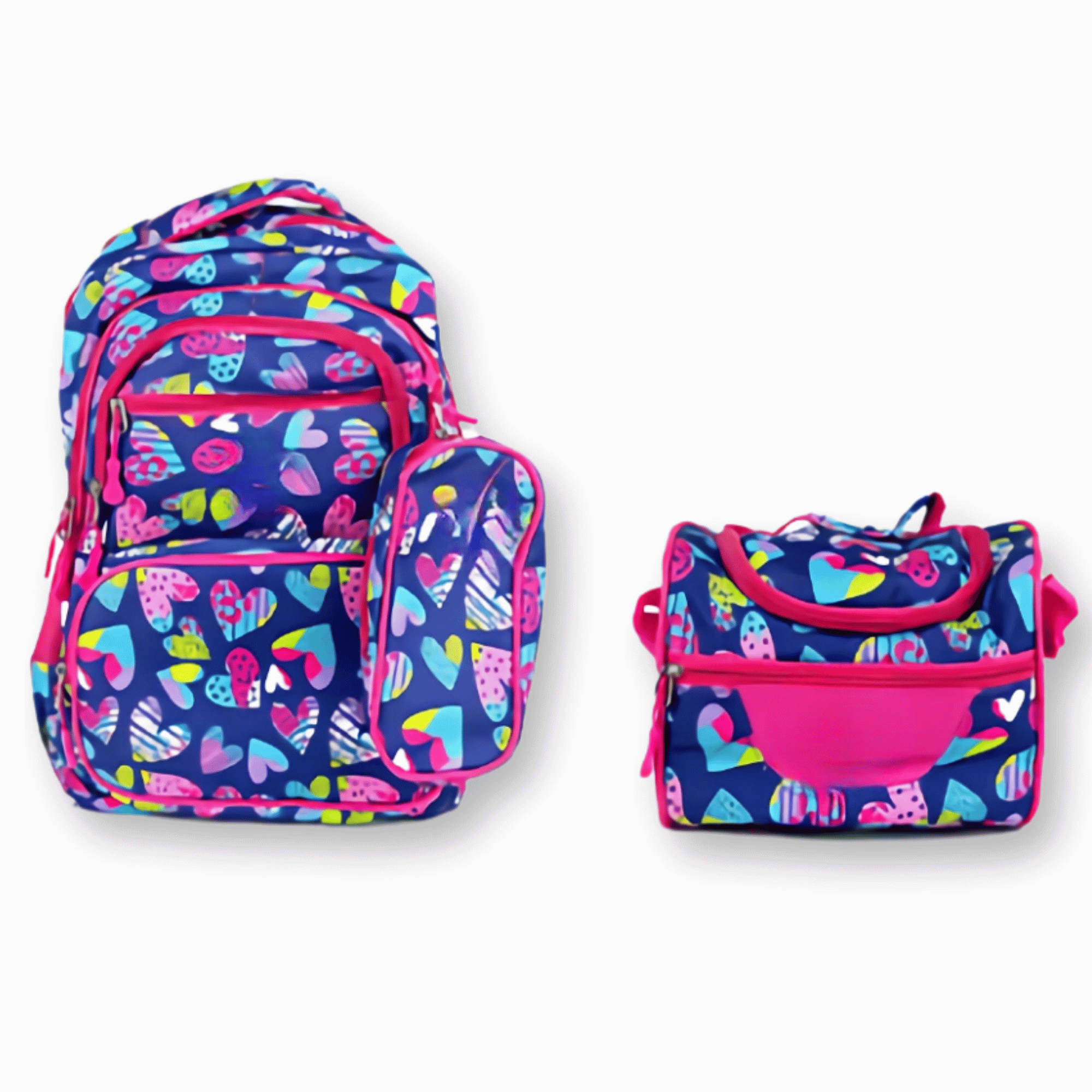 MOCHILA CON LONCHERA Y ESTUCHE 45CM DISEÑOS VARIADOS NIÑA FULL COLOR HEARTS - 1
