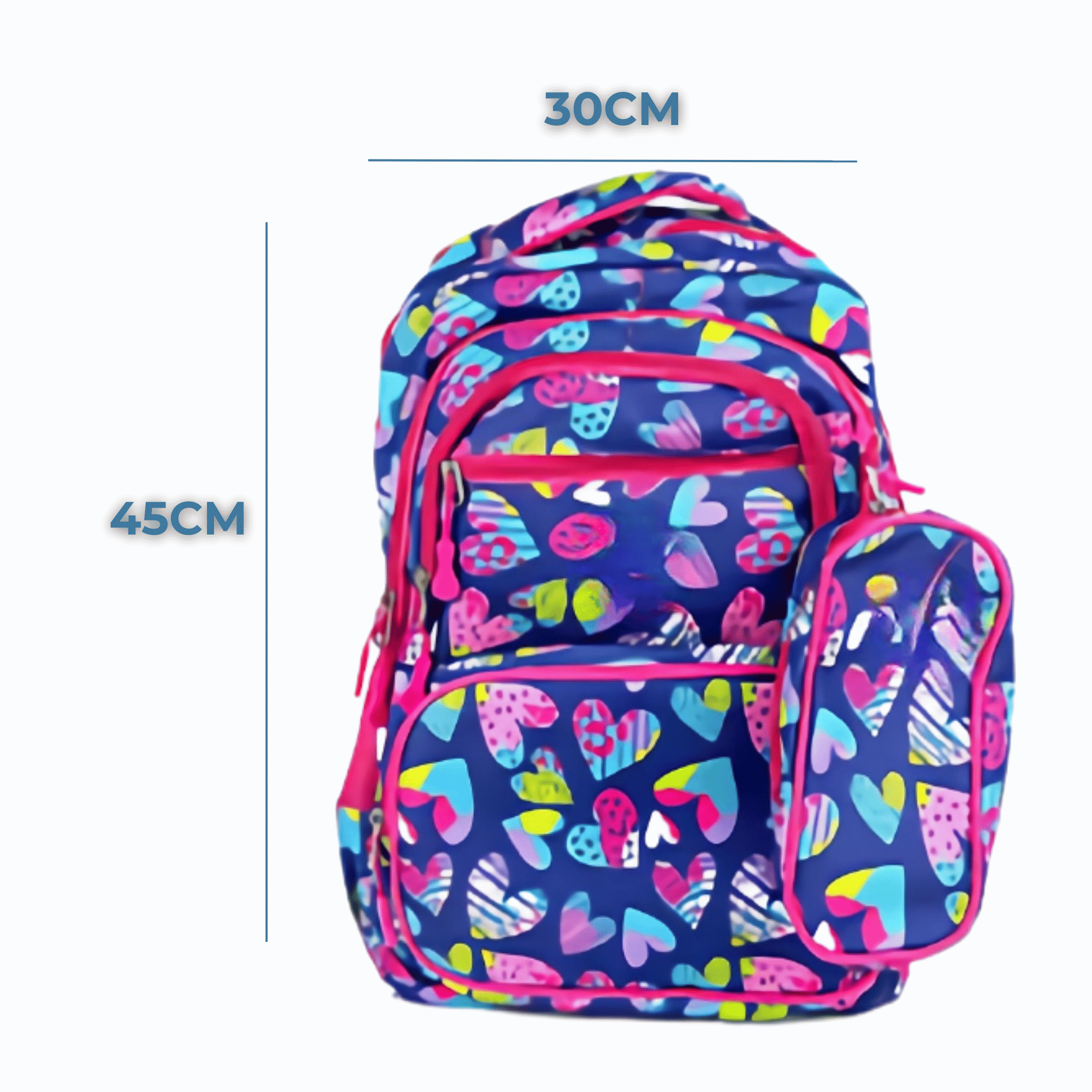 MOCHILA CON LONCHERA Y ESTUCHE 45CM DISEÑOS VARIADOS NIÑA FULL COLOR HEARTS - 2