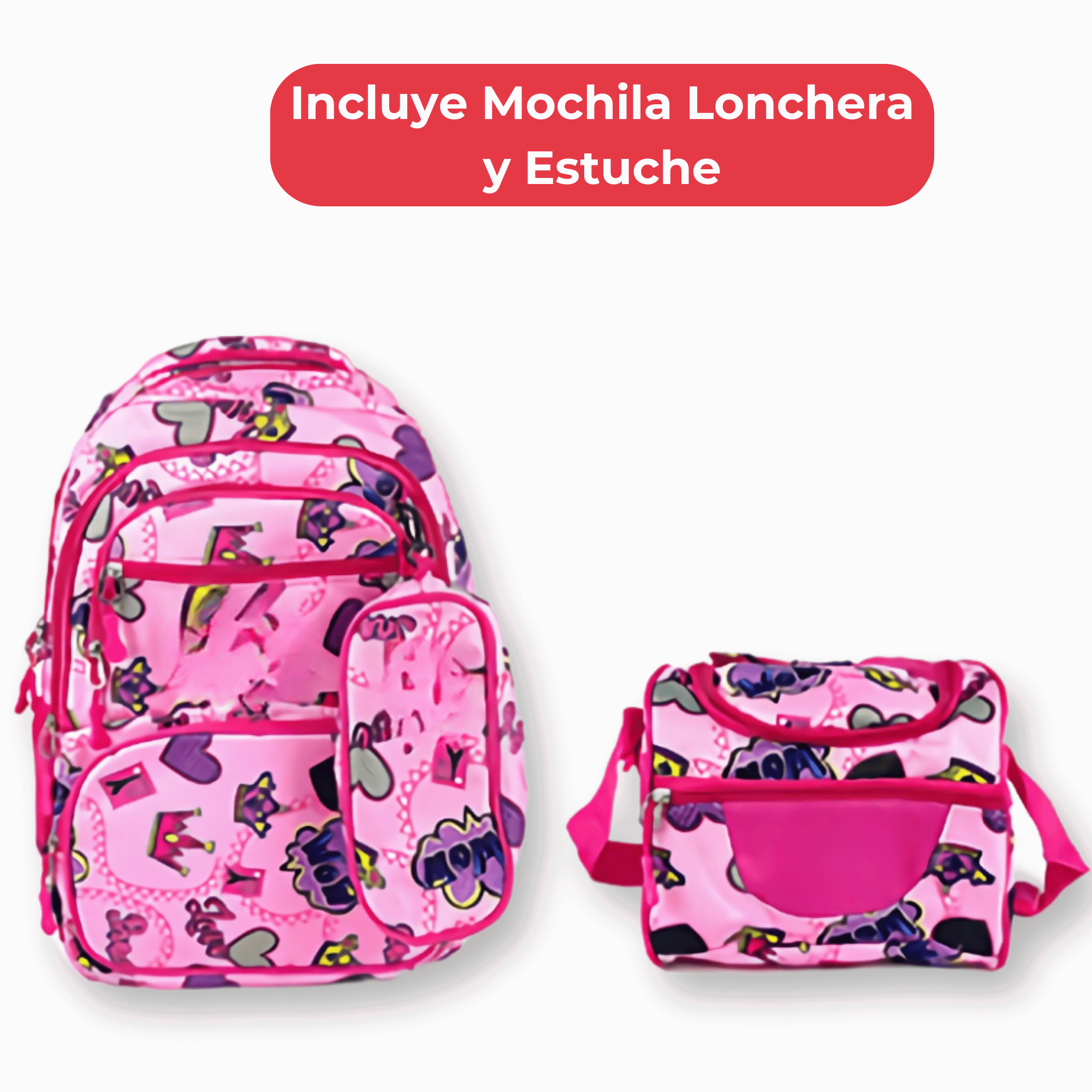 MOCHILA CON LONCHERA Y ESTUCHE 45CM DISEÑOS VARIADOS NIÑA SOFT PINK - 3