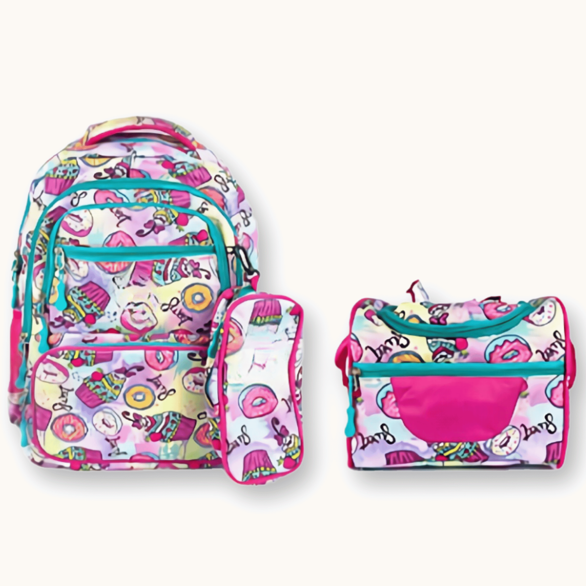 MOCHILA CON LONCHERA Y ESTUCHE 45CM DISEÑOS VARIADOS NIÑA DONUTS - 1