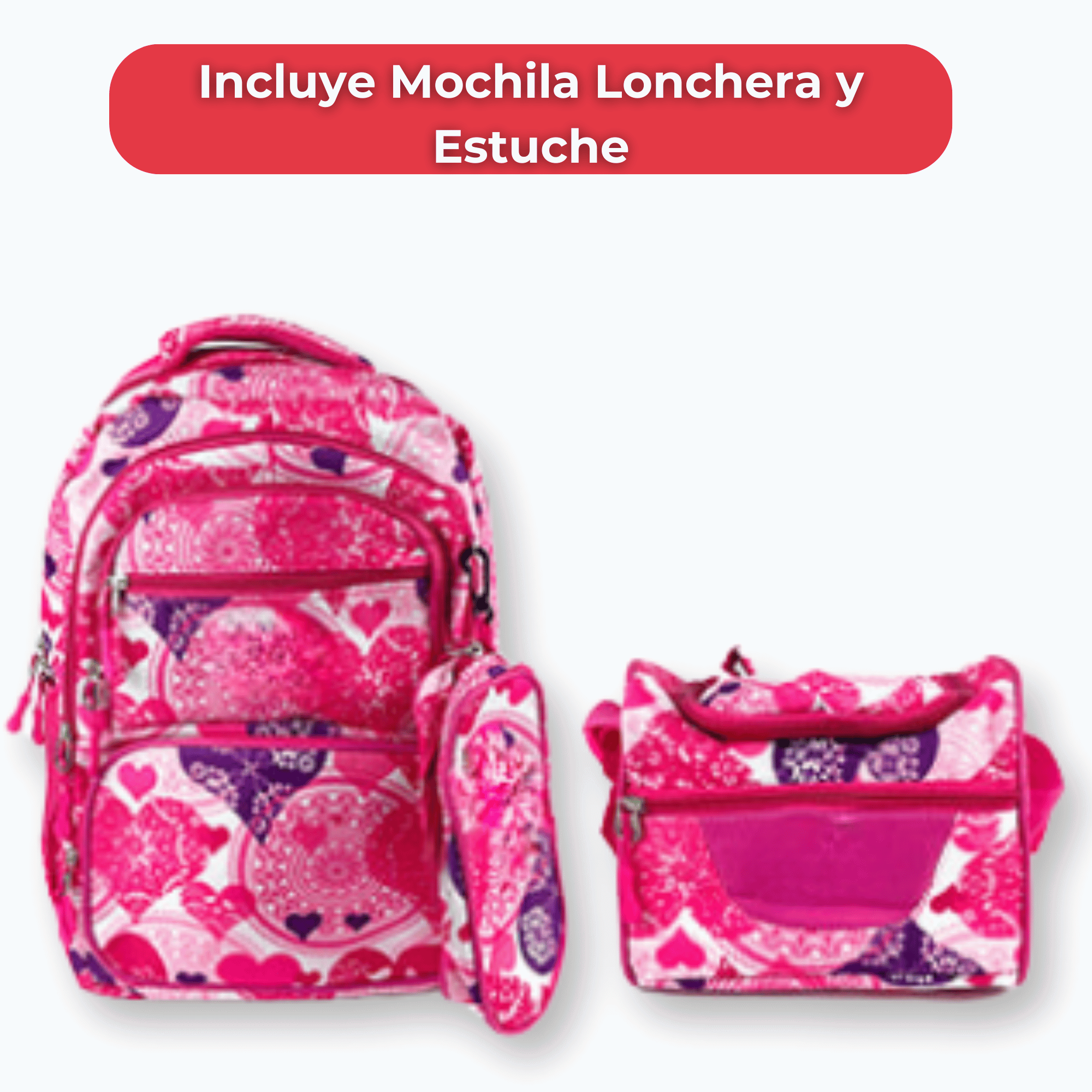 MOCHILA CON LONCHERA Y ESTUCHE 45CM DISEÑOS VARIADOS NIÑA HEARTS - 3
