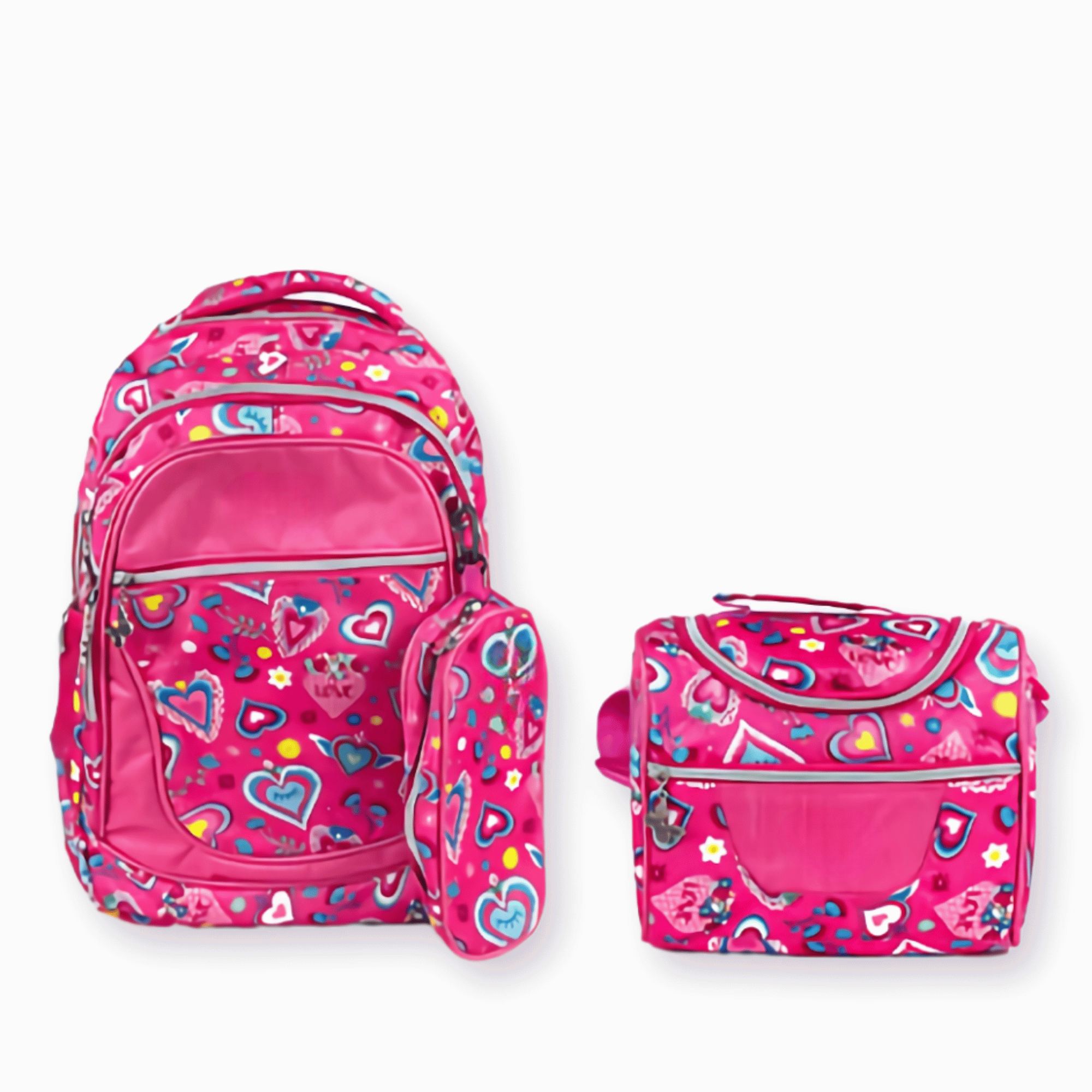 MOCHILA CON LONCHERA Y ESTUCHE 45CM DISEÑO ESTAMPADO NIÑA INTENSE PINK HEARTS - 1
