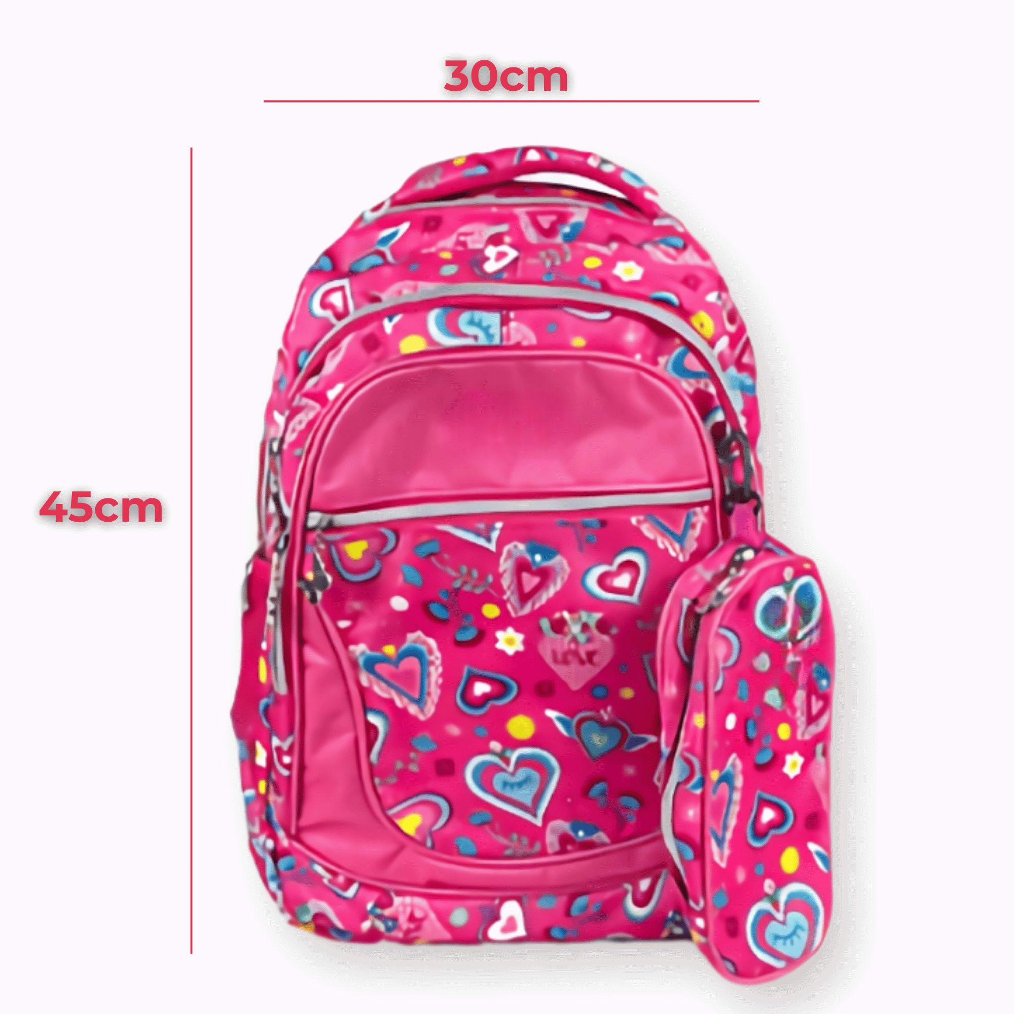 MOCHILA CON LONCHERA Y ESTUCHE 45CM DISEÑO ESTAMPADO NIÑA INTENSE PINK HEARTS - 2