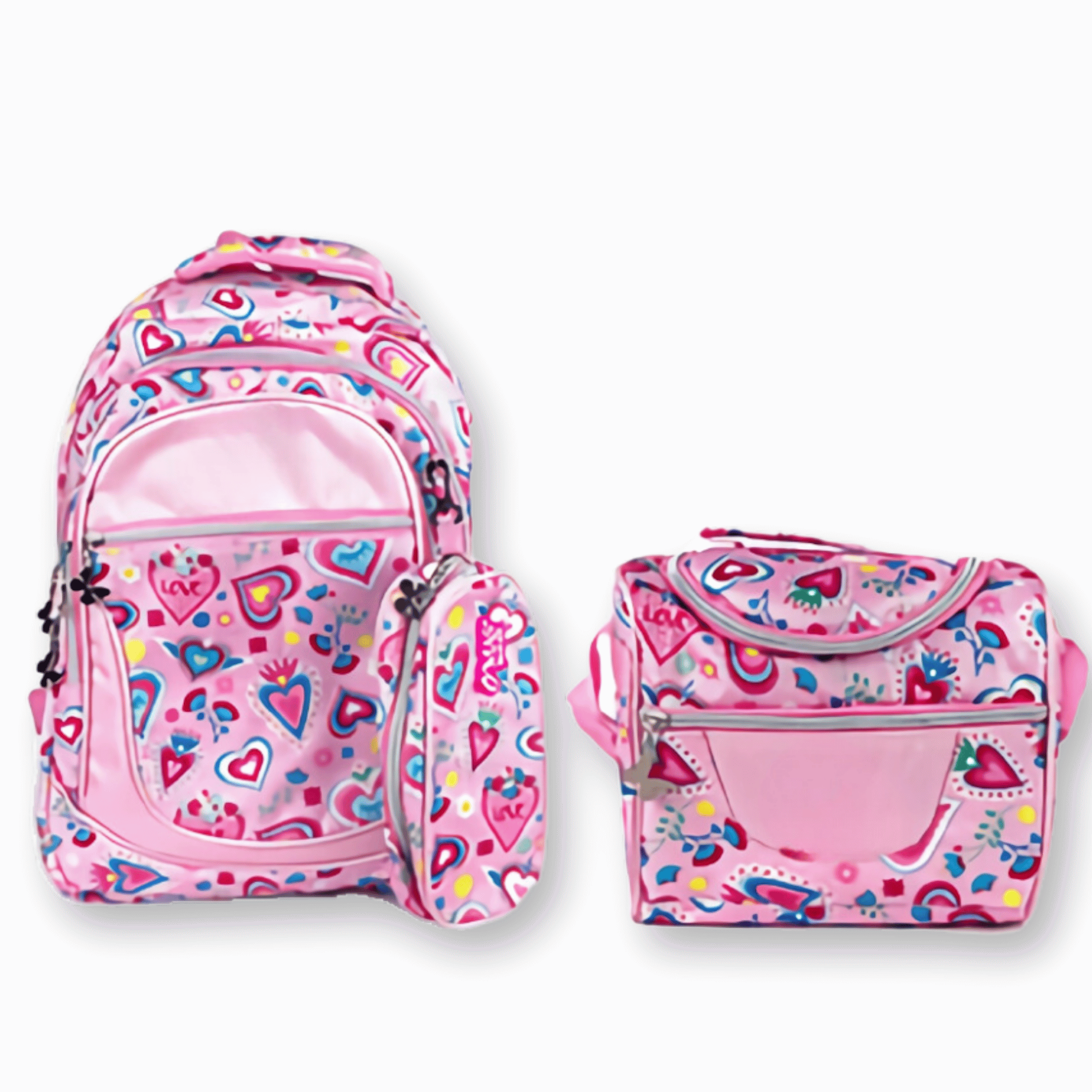 MOCHILA CON LONCHERA Y ESTUCHE 45CM DISEÑO ESTAMPADO NIÑA PINK HEARTS - 1