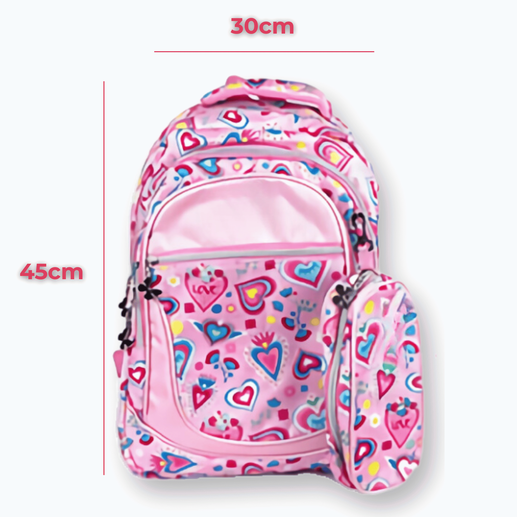 MOCHILA CON LONCHERA Y ESTUCHE 45CM DISEÑO ESTAMPADO NIÑA PINK HEARTS - 2