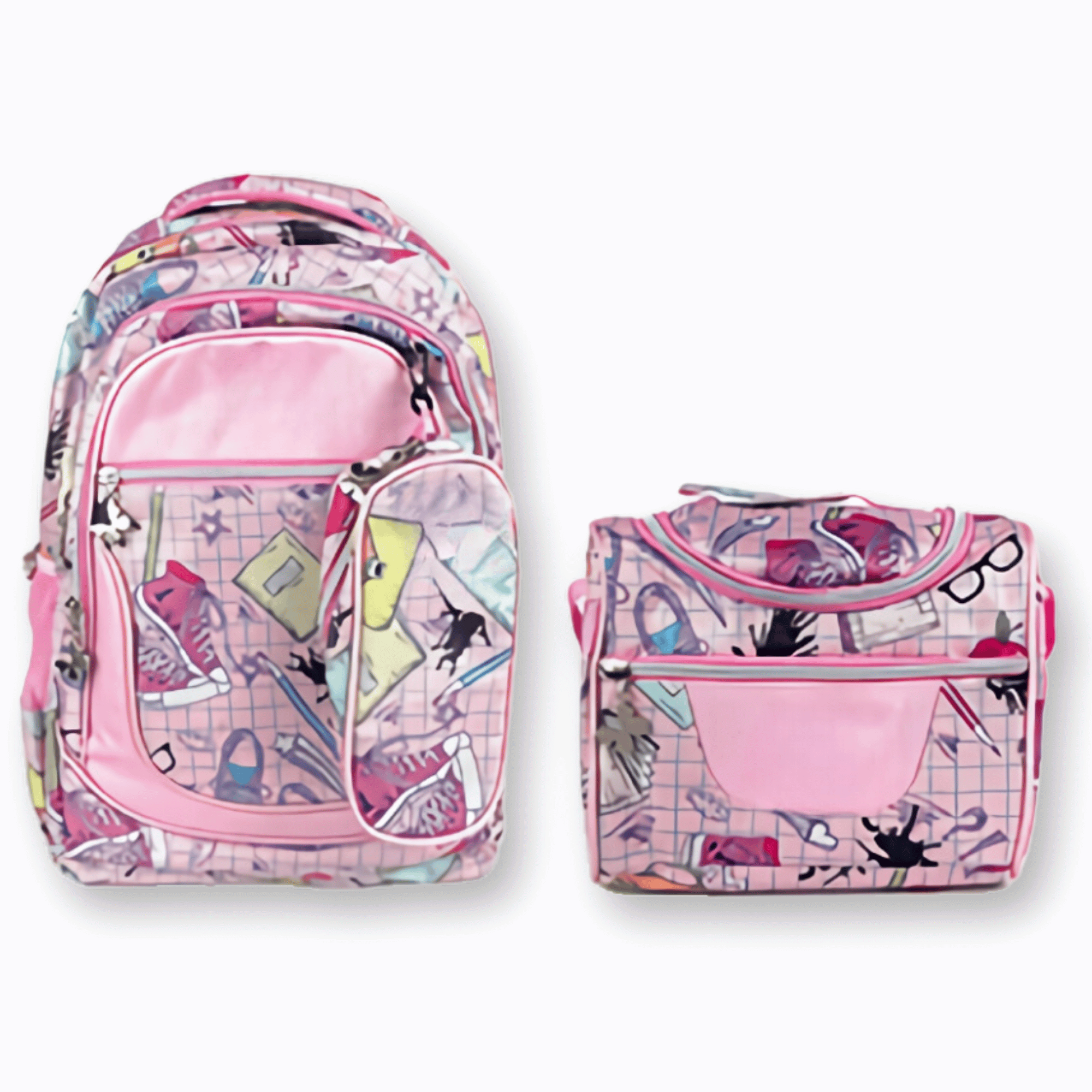 MOCHILA CON LONCHERA Y ESTUCHE 45CM DISEÑO ESTAMPADO NIÑA GEOMETRIC PINK - 1