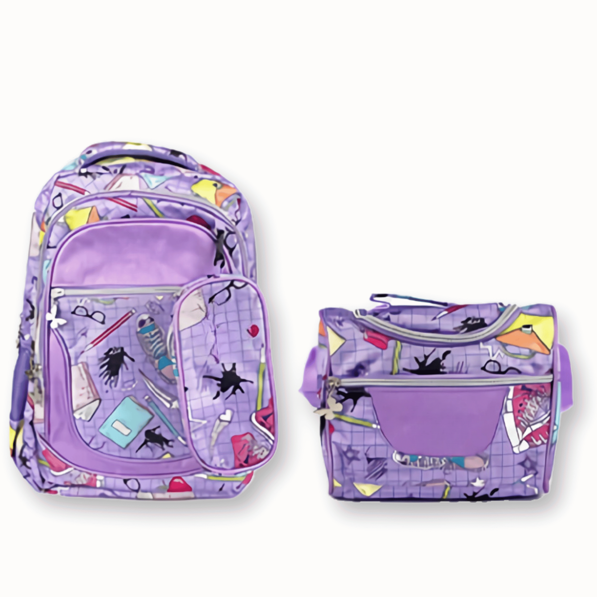 MOCHILA CON LONCHERA Y ESTUCHE 45CM DISEÑO ESTAMPADO NIÑA GEOMETRIC PURPURA - 1