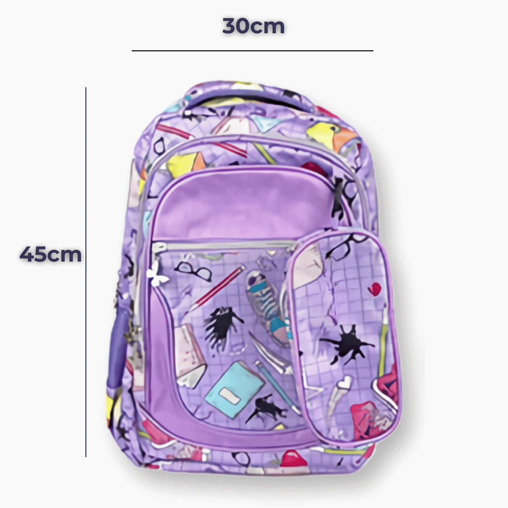 MOCHILA CON LONCHERA Y ESTUCHE 45CM DISEÑO ESTAMPADO NIÑA GEOMETRIC PURPURA - 2