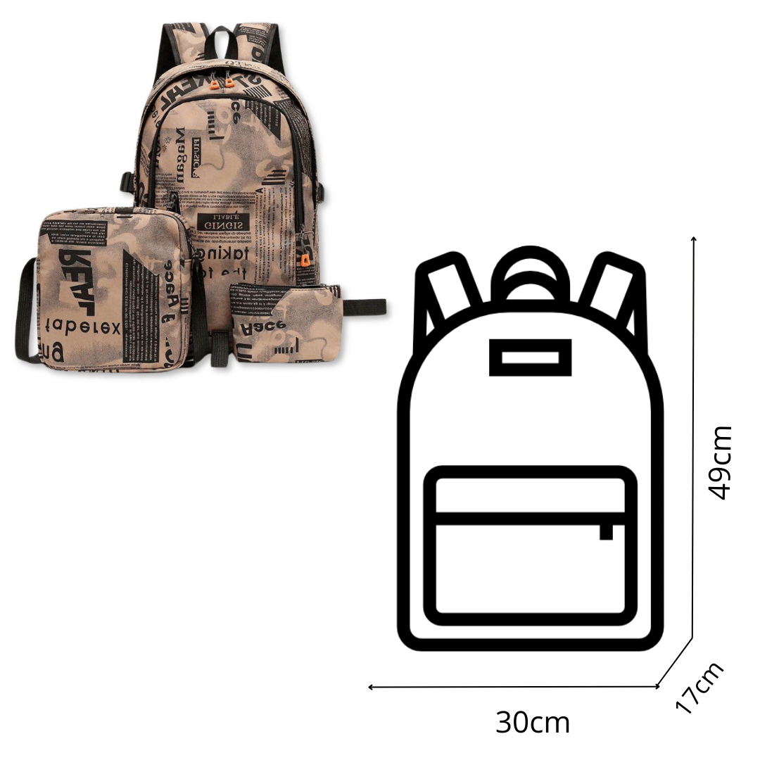 PACK MOCHILA LONCHERA ESTUCHE GRANDE 49CM JUVENIL Y ESCOLAR BEIGE - 2