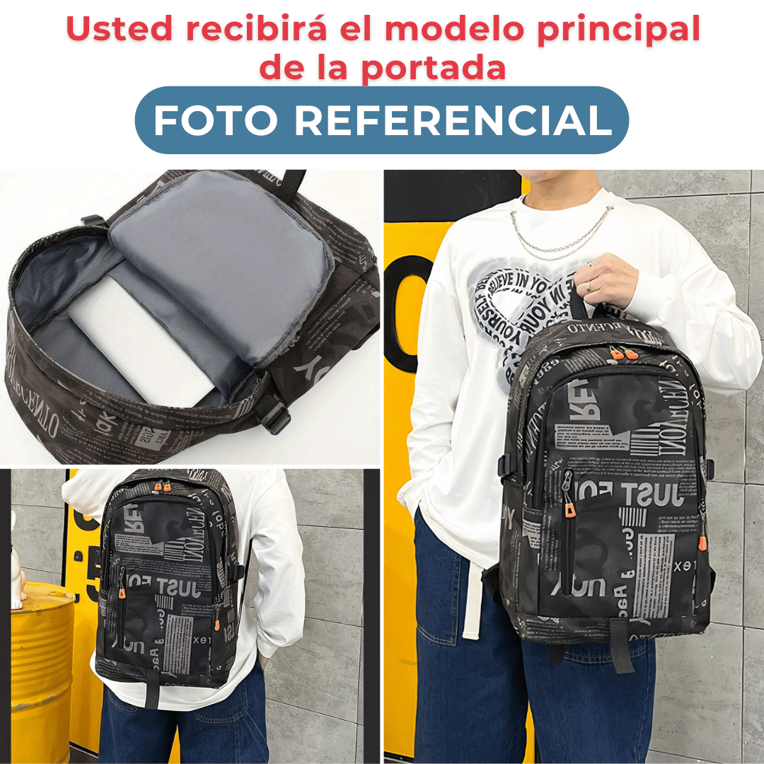 PACK MOCHILA LONCHERA ESTUCHE GRANDE 49CM JUVENIL Y ESCOLAR BEIGE - 4