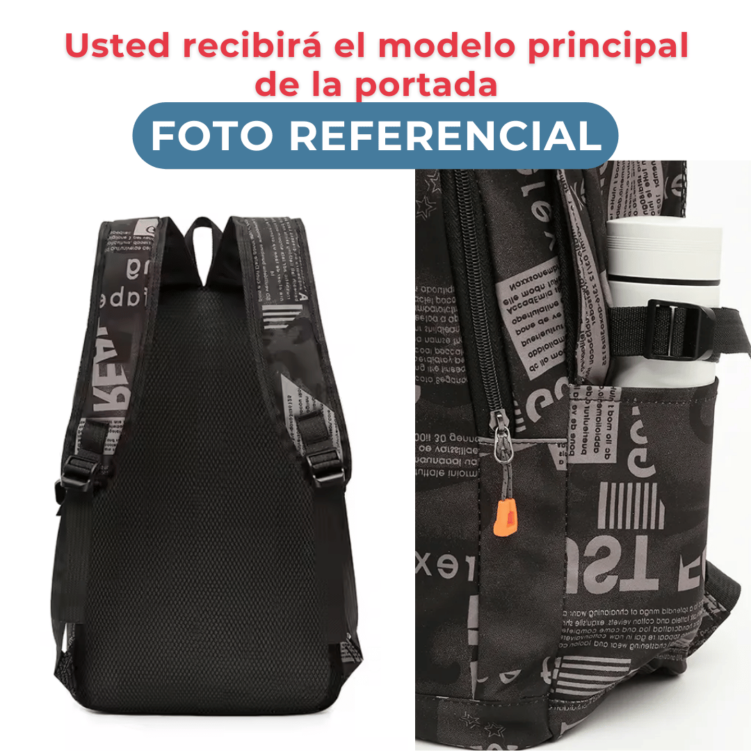 PACK MOCHILA LONCHERA ESTUCHE GRANDE 49CM JUVENIL Y ESCOLAR BEIGE - 5
