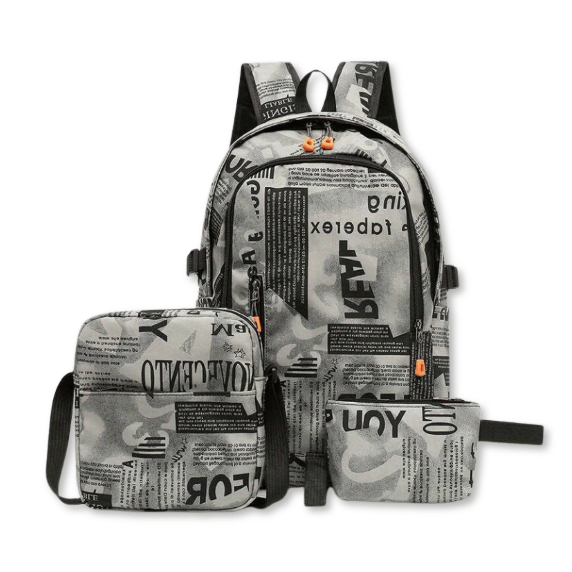 PACK MOCHILA LONCHERA ESTUCHE GRANDE 49CM JUVENIL Y ESCOLAR GREY - 1