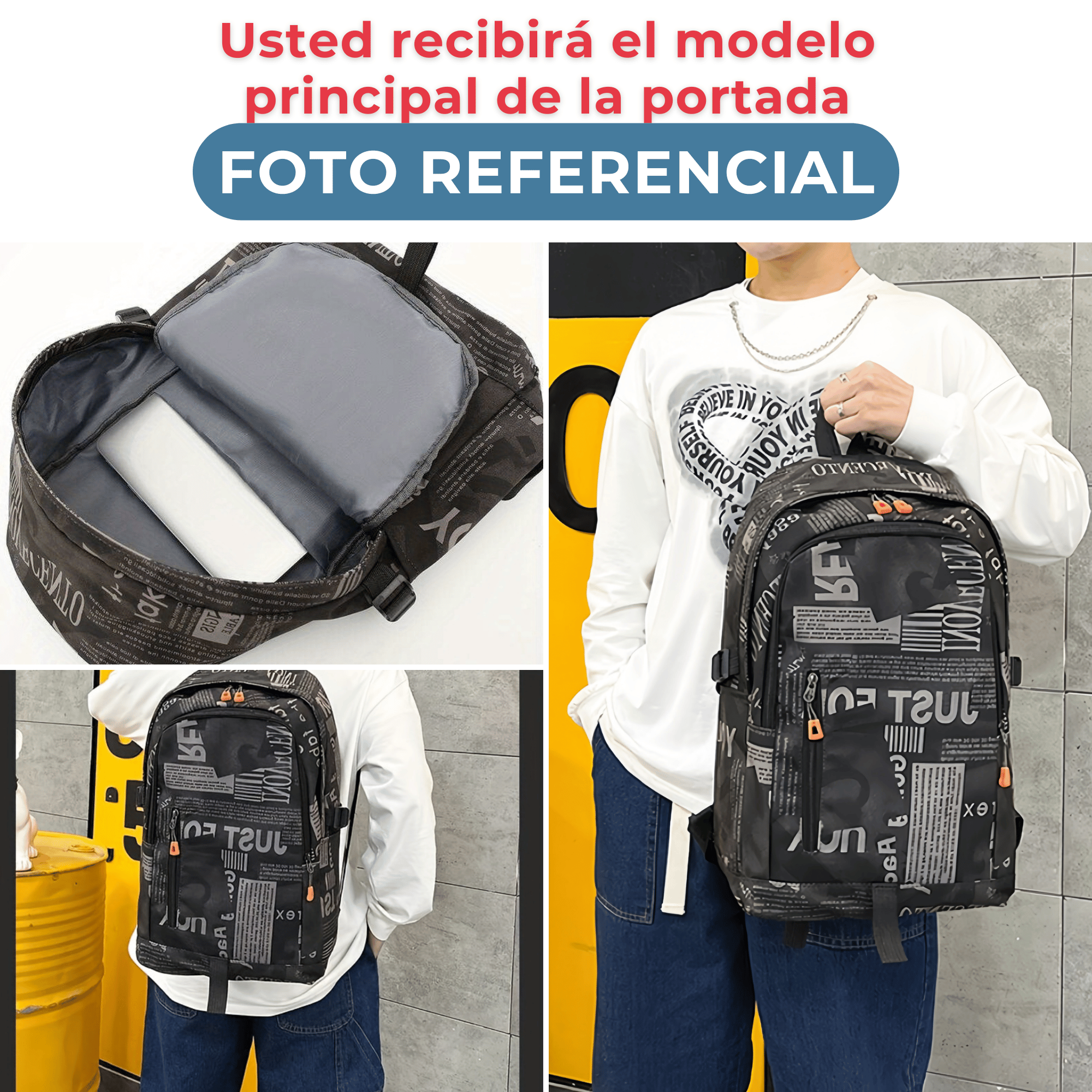 PACK MOCHILA LONCHERA ESTUCHE GRANDE 49CM JUVENIL Y ESCOLAR GREY - 4