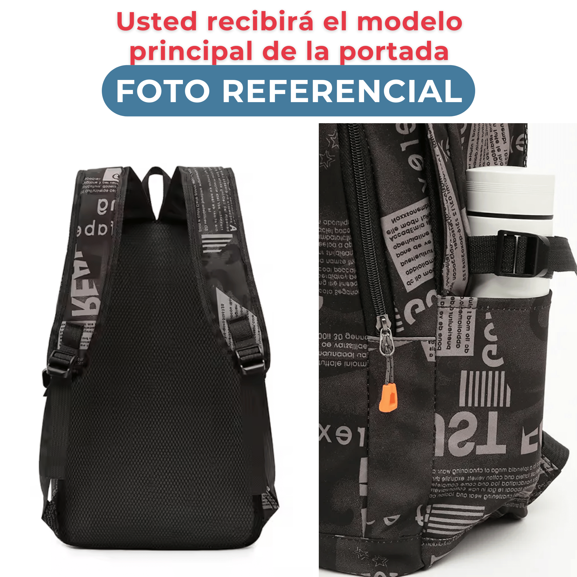 PACK MOCHILA LONCHERA ESTUCHE GRANDE 49CM JUVENIL Y ESCOLAR GREY - 5