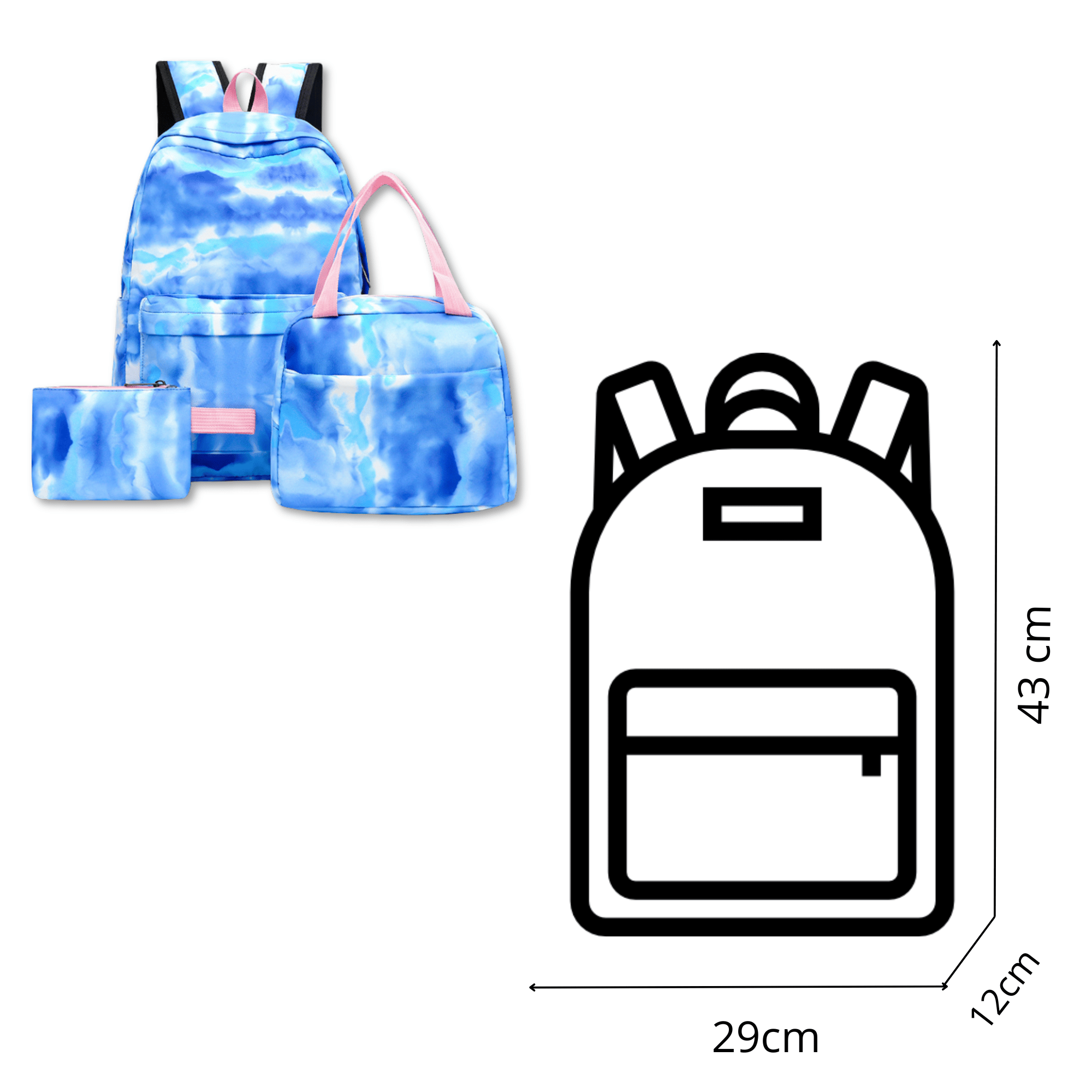PACK MOCHILA LONCHERA ESTUCHE 43CM JUVENIL Y ESCOLAR GRADIENT PRINT SKY BLUE - 2