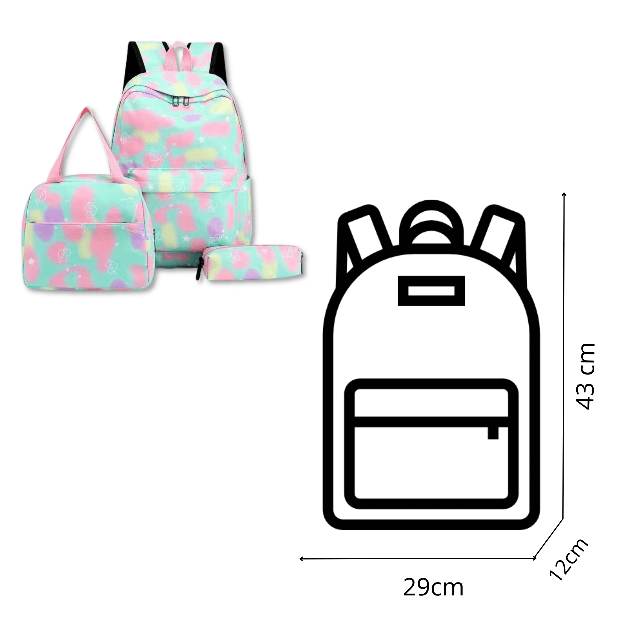 PACK MOCHILA LONCHERA ESTUCHE 43CM JUVENIL Y ESCOLAR GRADIENT PRINT AQUA GREEN - 2