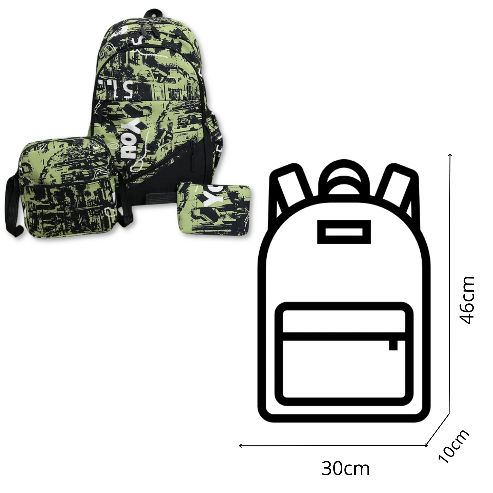 PACK MOCHILA LONCHERA ESTUCHE GRANDE 46CM JUVENIL Y ESCOLAR LIGHT GREEN - 2