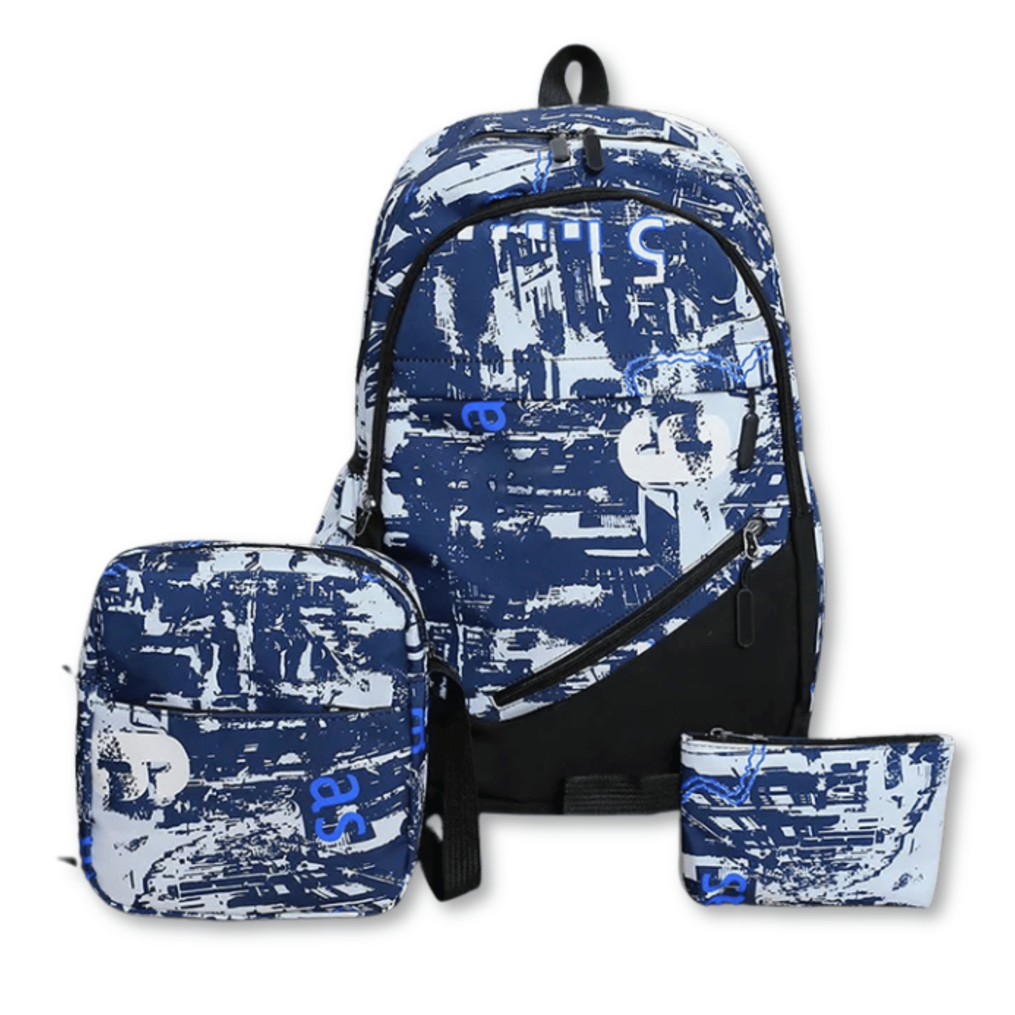 PACK MOCHILA LONCHERA ESTUCHE GRANDE 46CM JUVENIL Y ESCOLAR DARK BLUE - 1