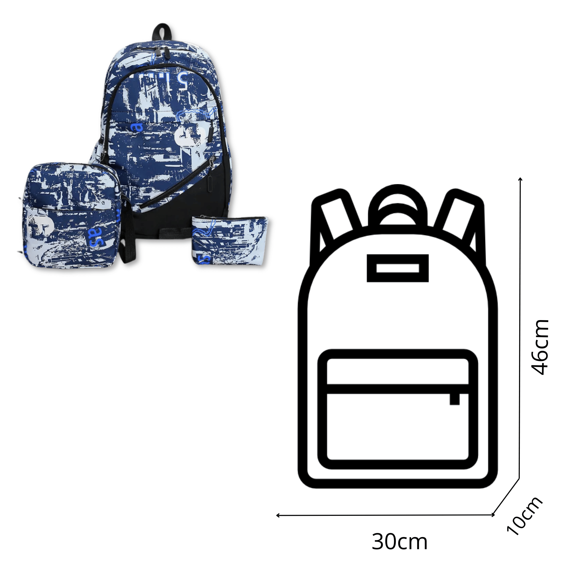 PACK MOCHILA LONCHERA ESTUCHE GRANDE 46CM JUVENIL Y ESCOLAR DARK BLUE - 2