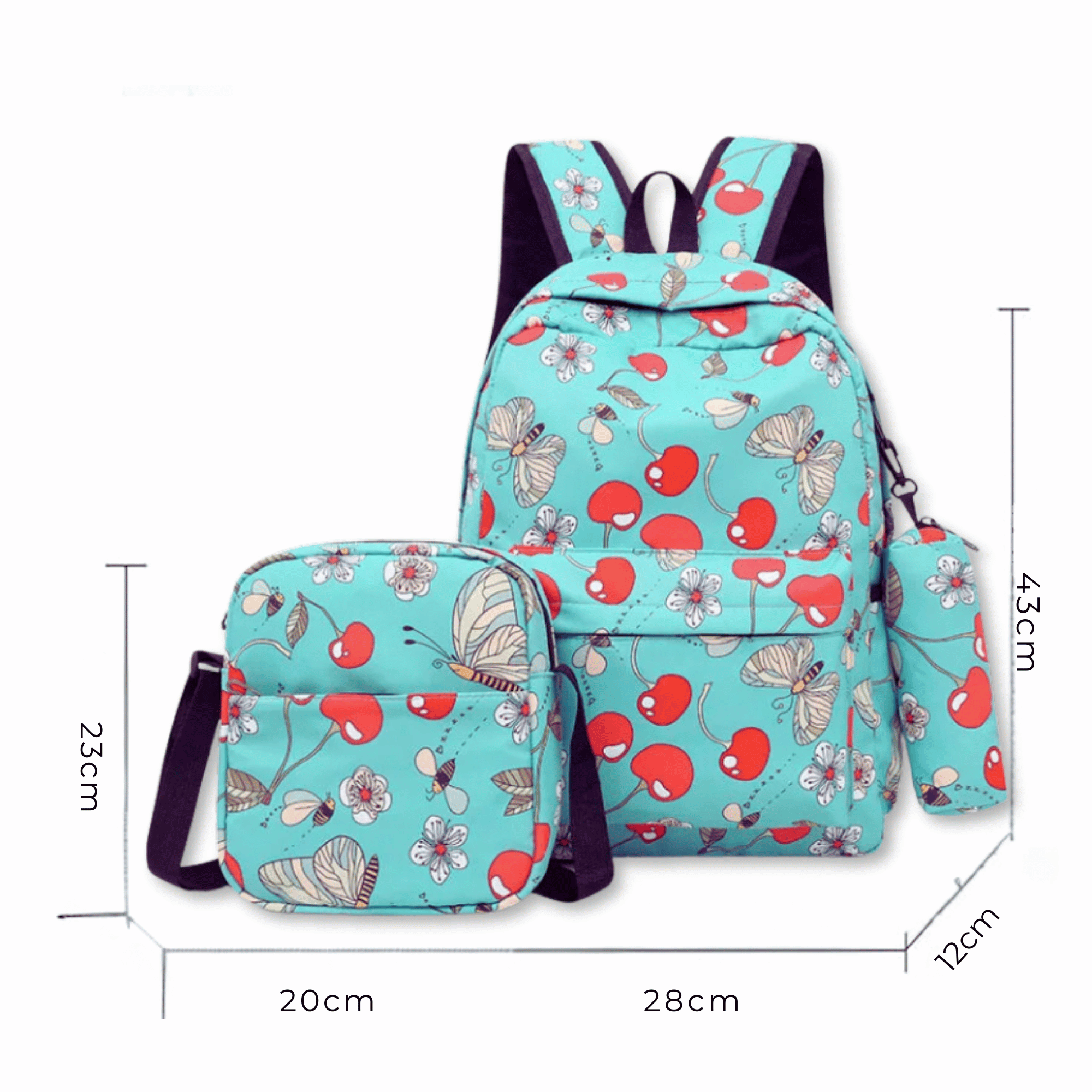 PACK MOCHILA LONCHERA ESTUCHE 43CM JUVENIL Y ESCOLAR CHERRY - 2
