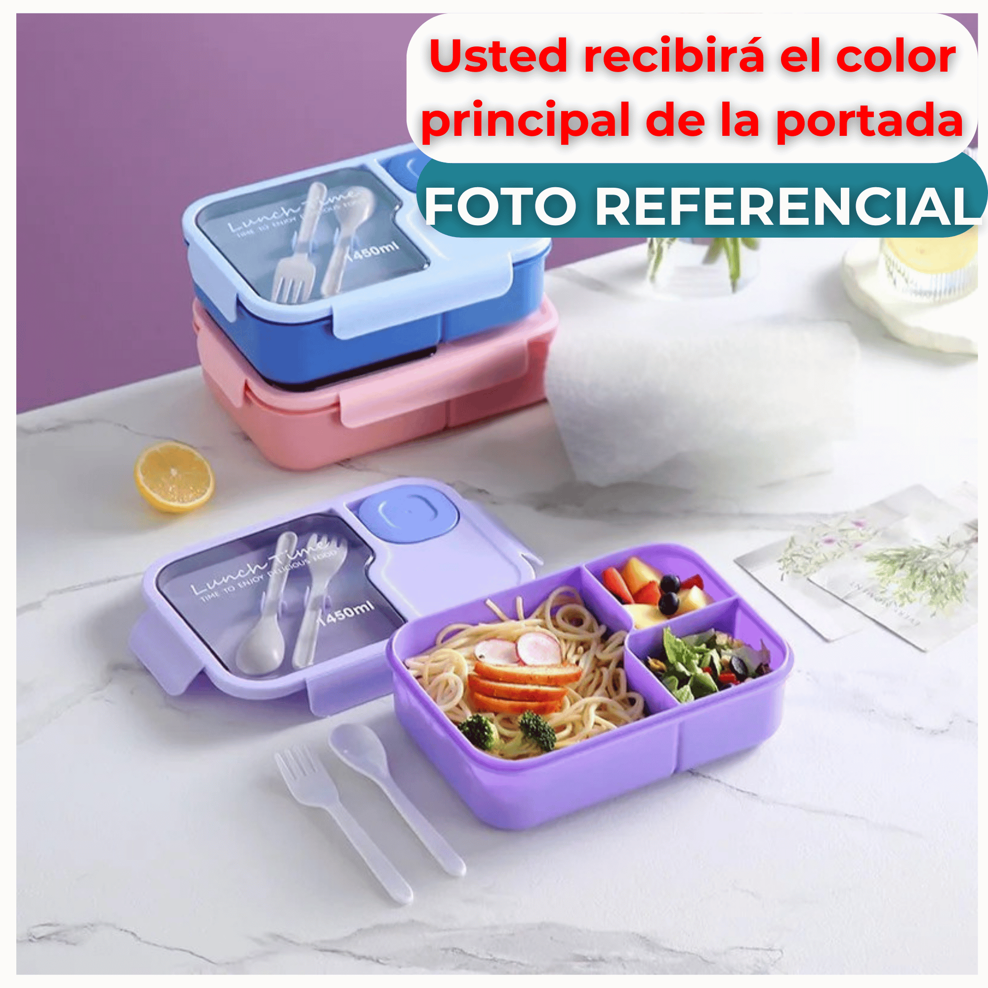FIAMBRERA BENTO CONTENEDOR DE 1450 ML TÁPER HERMÉTICO + CUBIERTOS PLÁSTICO GREEN - 3