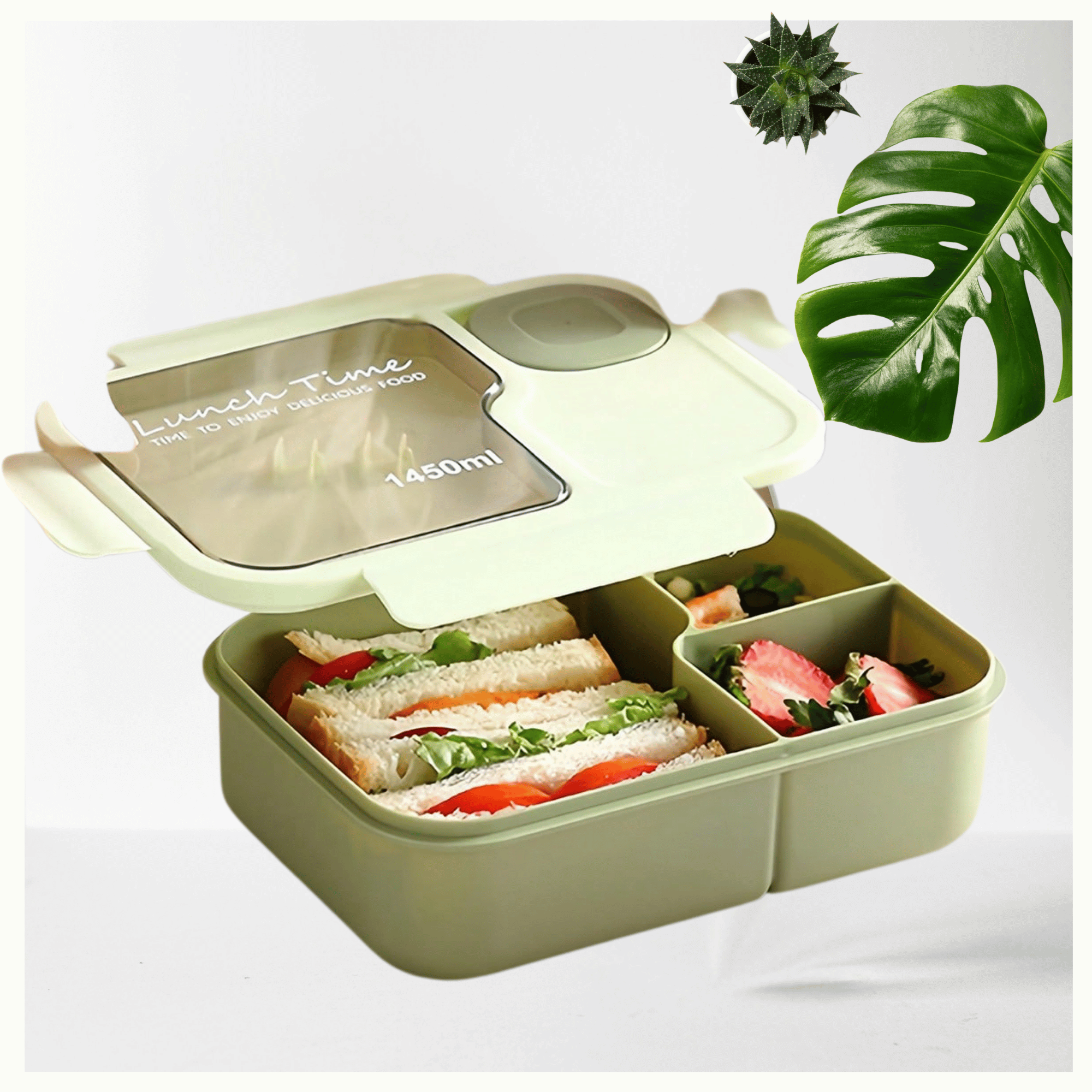 FIAMBRERA BENTO CONTENEDOR DE 1450 ML TÁPER HERMÉTICO + CUBIERTOS PLÁSTICO GREEN - 4
