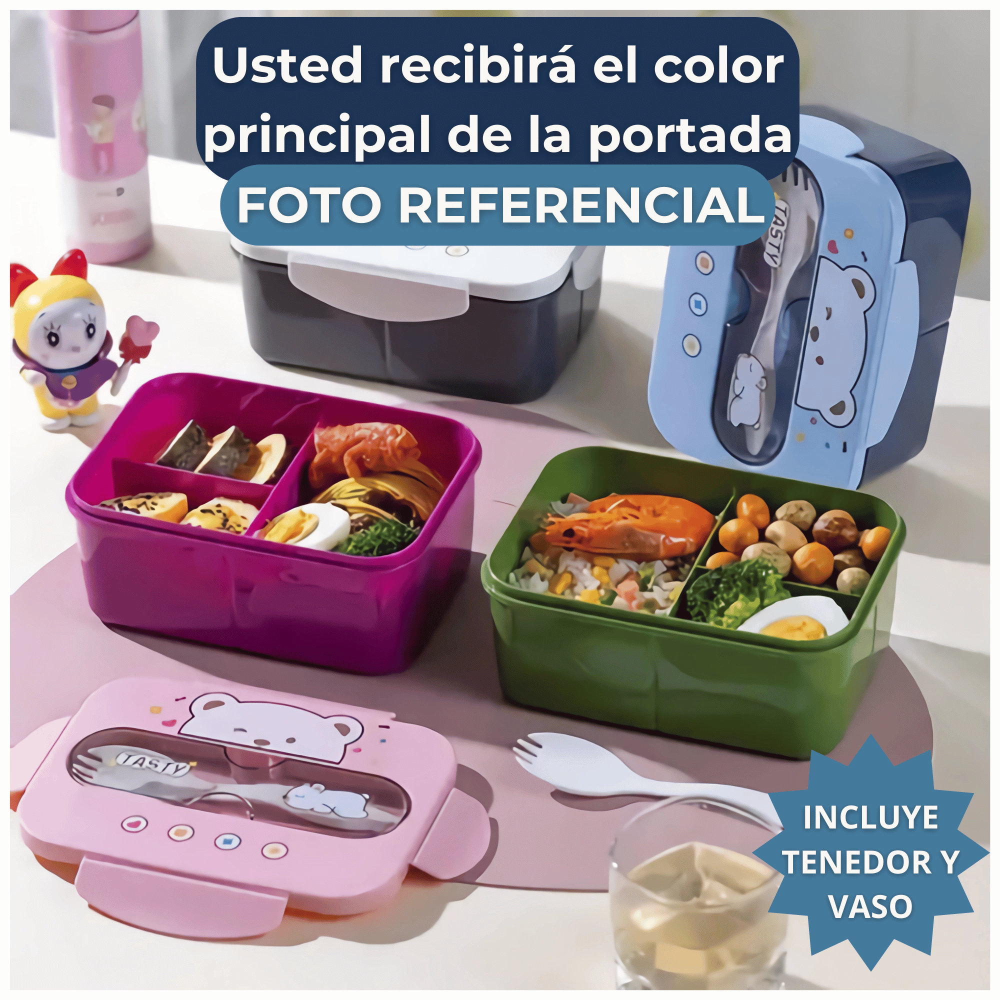 FIAMBRERA CONTENEDOR OSITO 1200 ML TÁPER HERMÉTICO + CUBIERTOS Y VASO INFANTIL PINK - 5