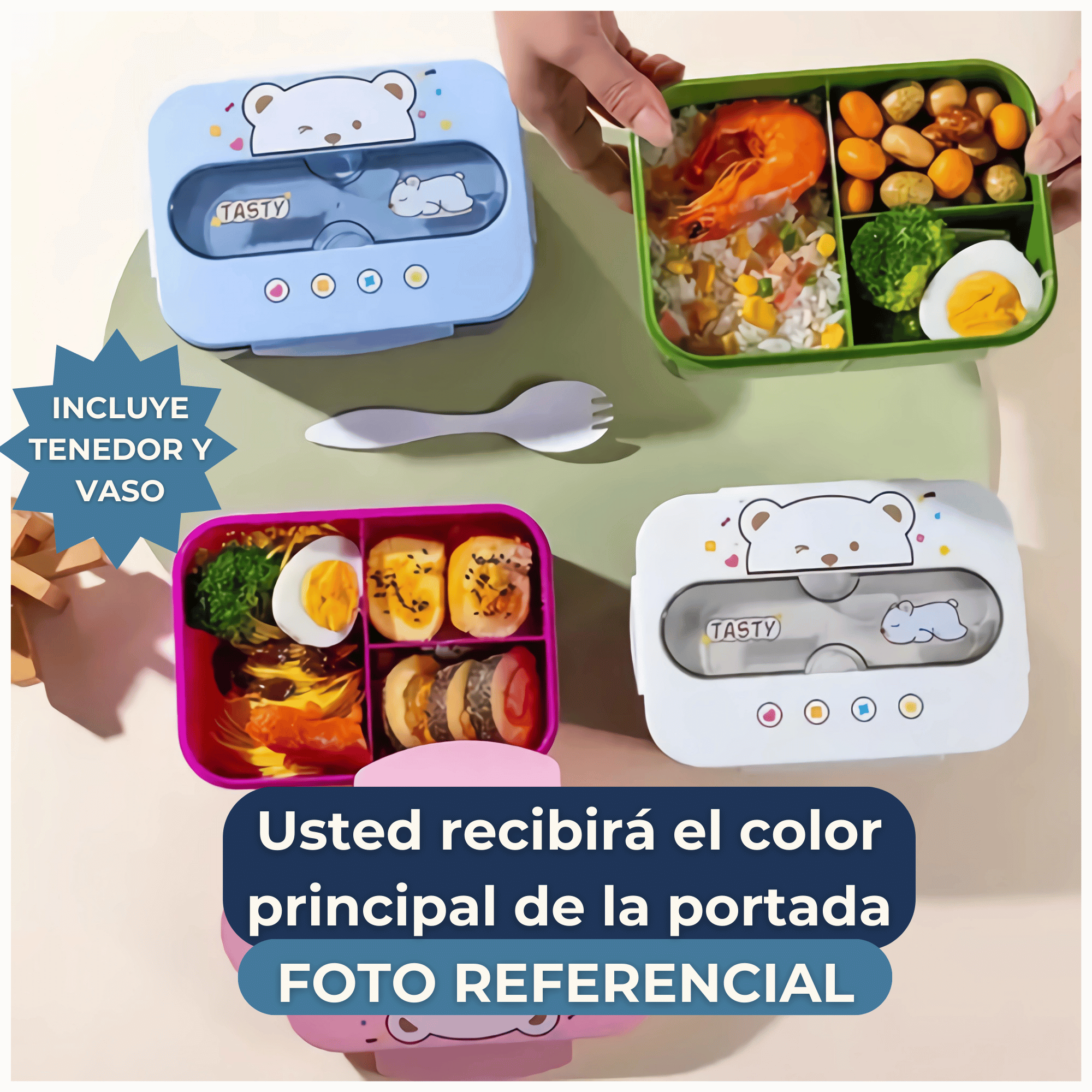 FIAMBRERA CONTENEDOR OSITO 1200 ML TÁPER HERMÉTICO + CUBIERTOS Y VASO INFANTIL GREEN - 4