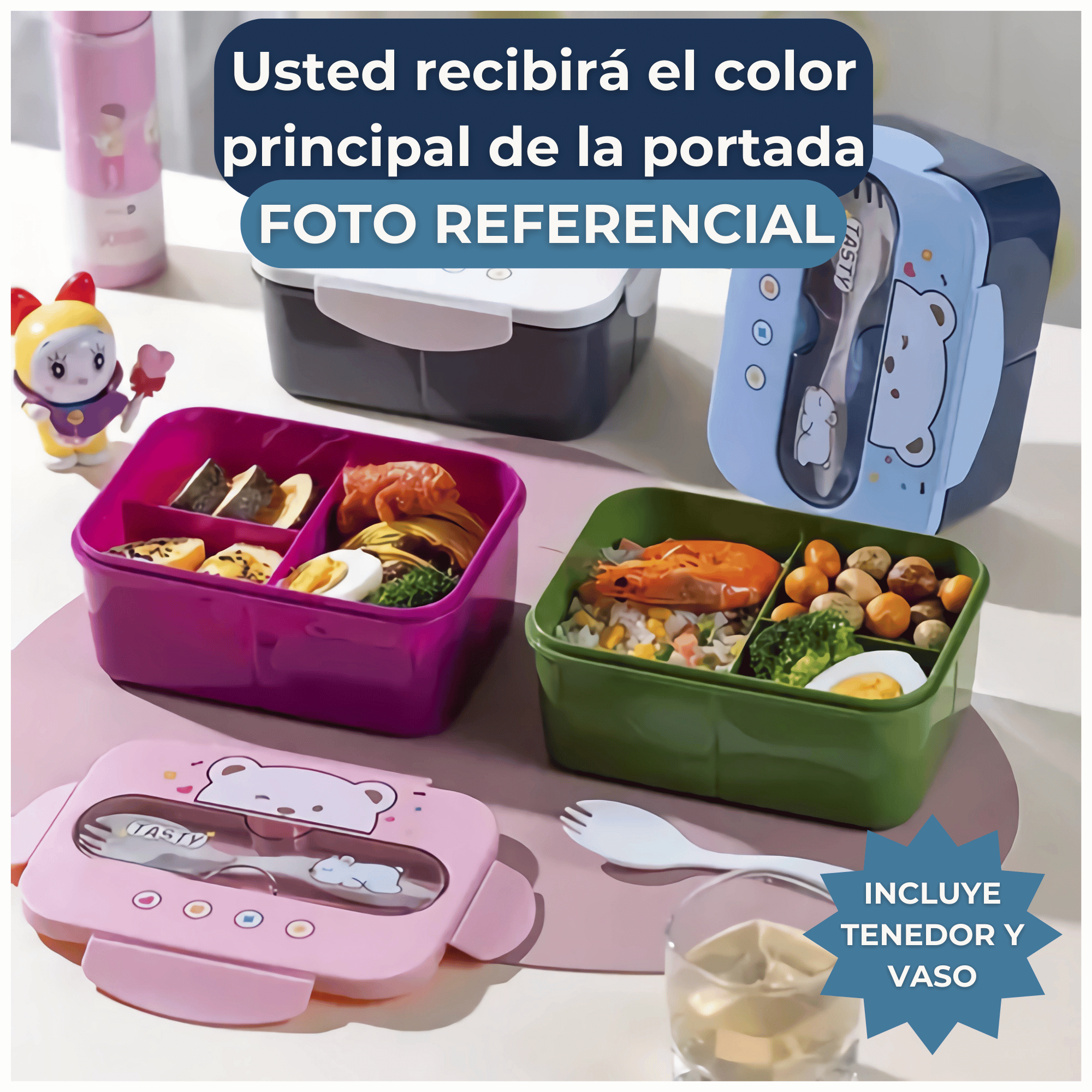 FIAMBRERA CONTENEDOR OSITO 1200 ML TÁPER HERMÉTICO + CUBIERTOS Y VASO INFANTIL GREEN - 5