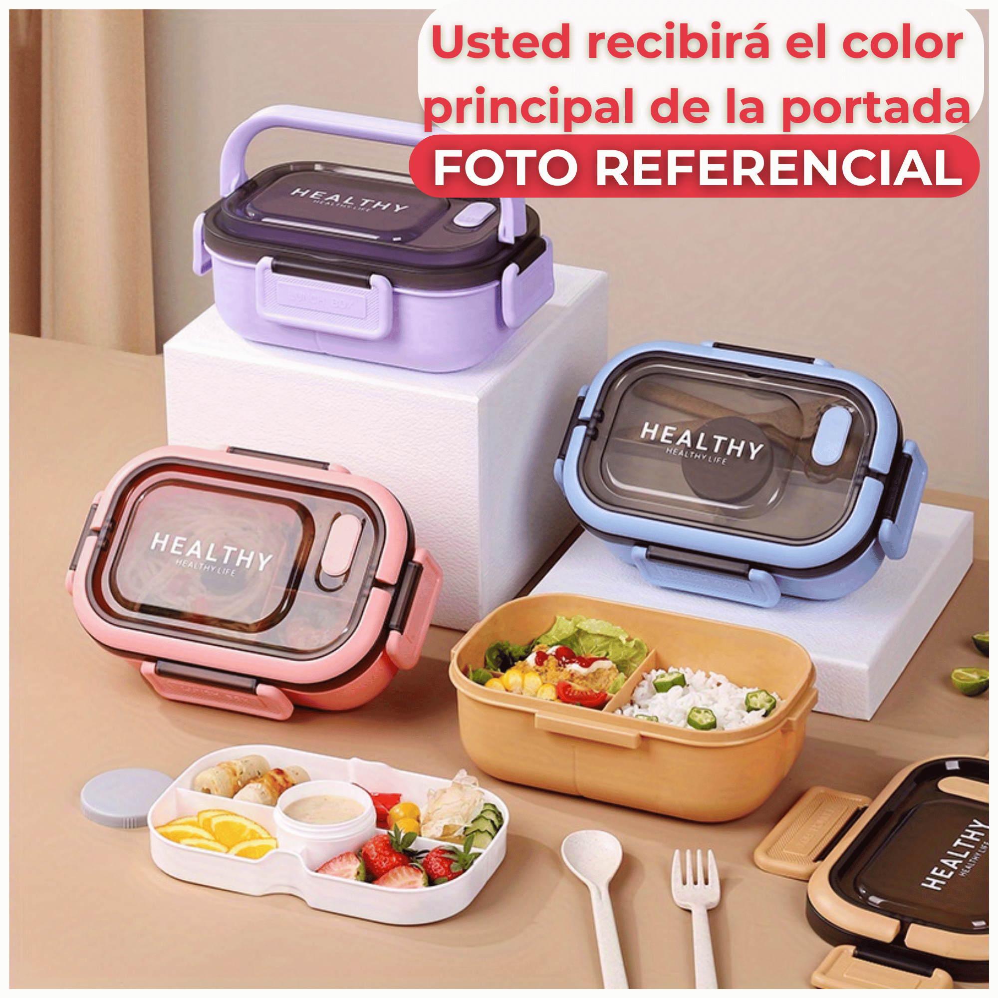 FIAMBRERA CONTENEDOR 1200 ML BENTO BOX TÁPER HERMÉTICO + SALSERA PLÁSTICO PINK - 3