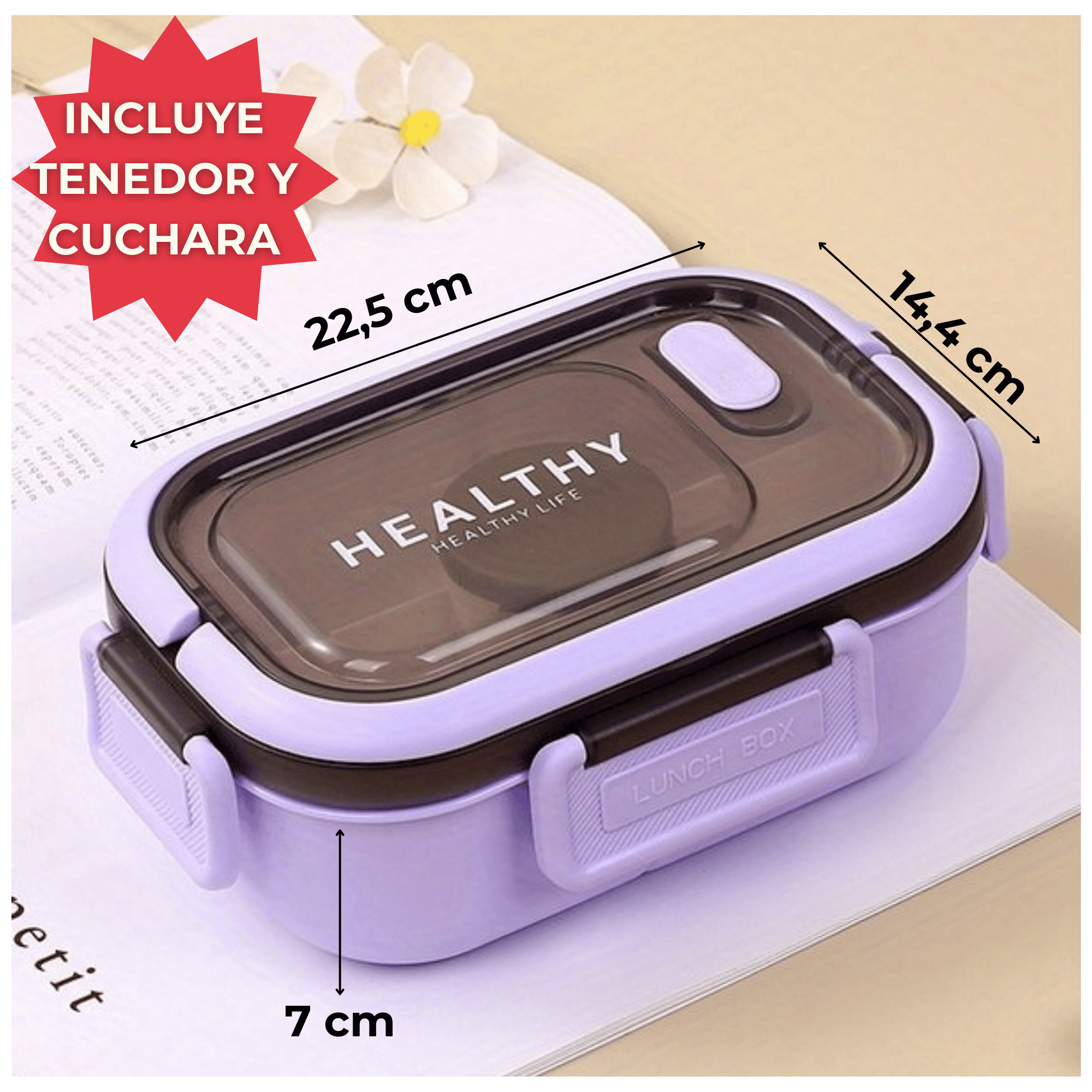 FIAMBRERA CONTENEDOR 1200 ML BENTO BOX TÁPER HERMÉTICO + SALSERA PLÁSTICO PURPLE - 2