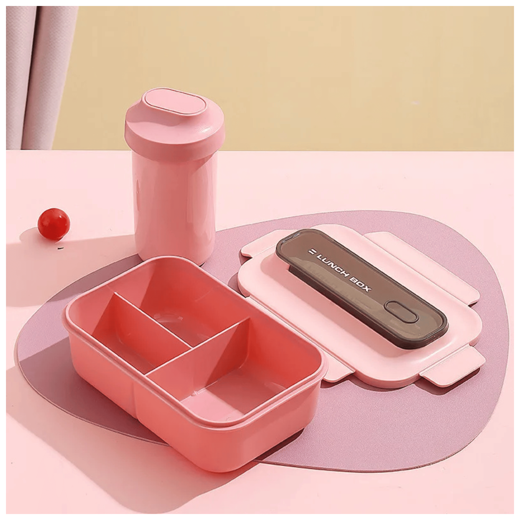 FIAMBRERA CONTENEDOR 1200 ML LUNCH BOX TÁPER HERMÉTICO + VASO PLÁSTICO PINK - 1