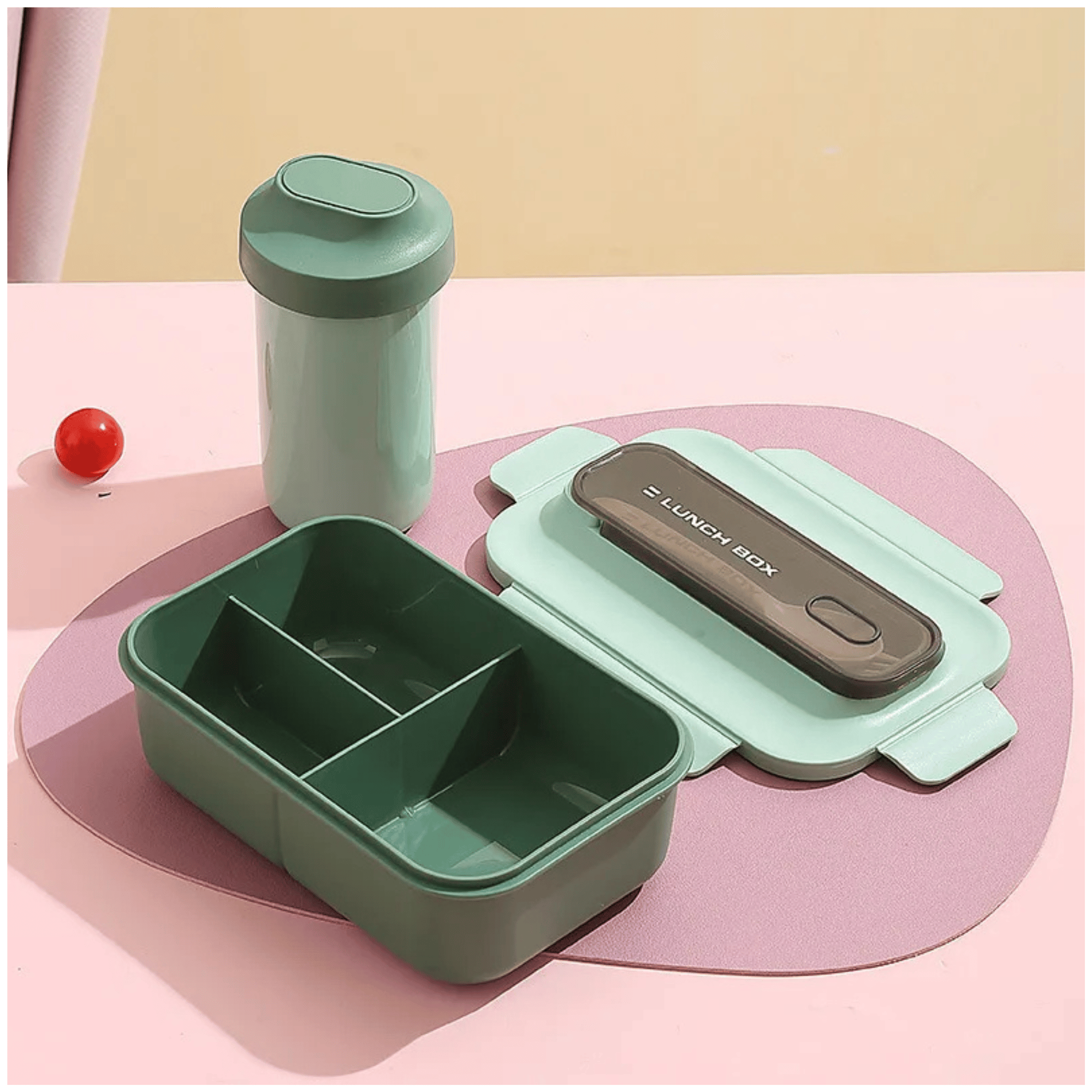 FIAMBRERA CONTENEDOR 1200 ML LUNCH BOX TÁPER HERMÉTICO + VASO PLÁSTICO GREEN - 1